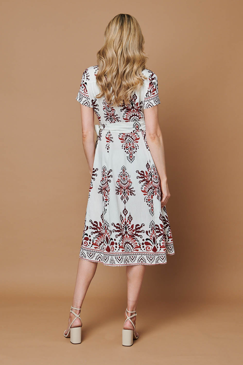Border Print Short Sleeve Midi Dress Side View