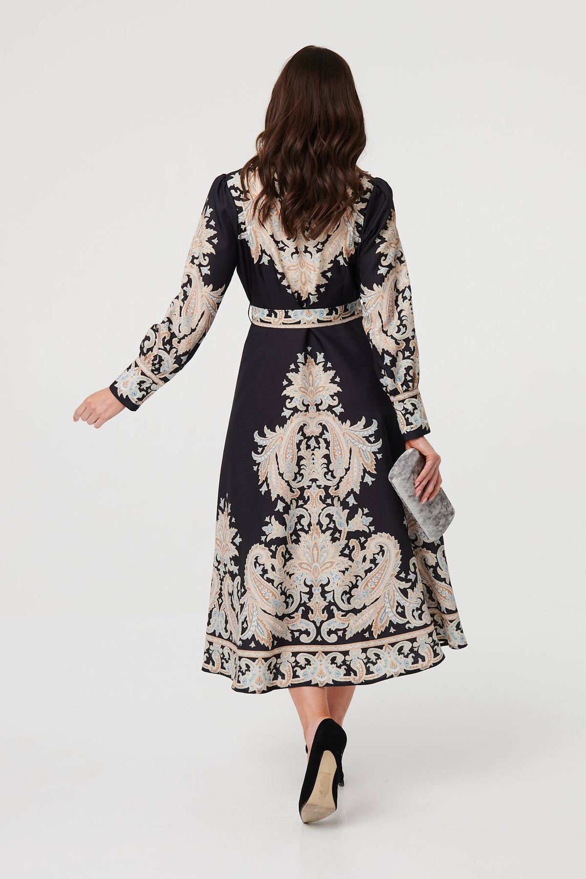 Floral Border Tie Waist Midi Dress Side View