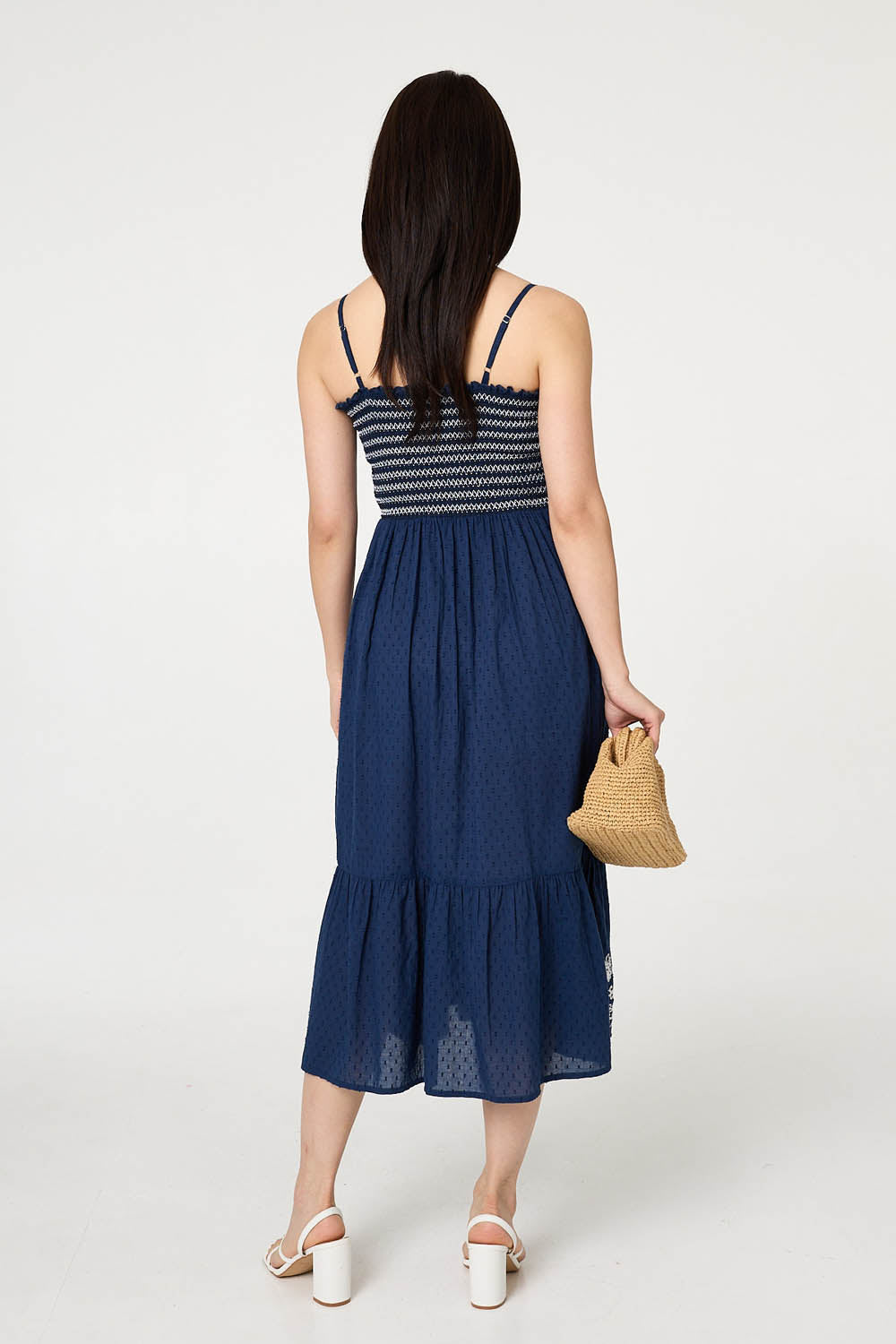 Embroidered Border Cami Strap Midi Dress Side View