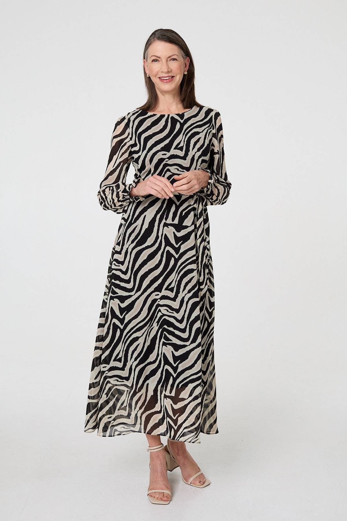 Zebra Print Layered Tie Waist Maxi Dress Side View
