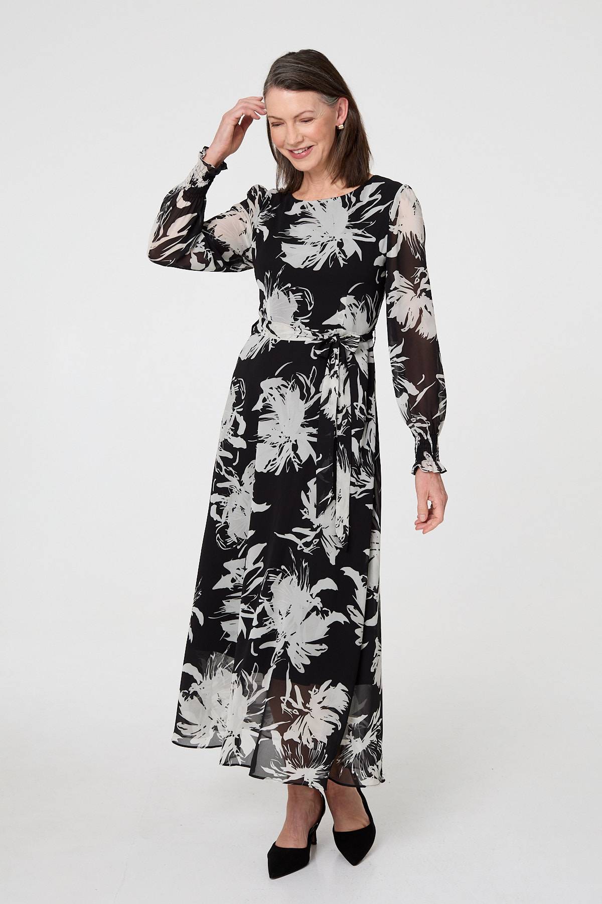 Floral Tie Waist Layered Maxi Dress Front View