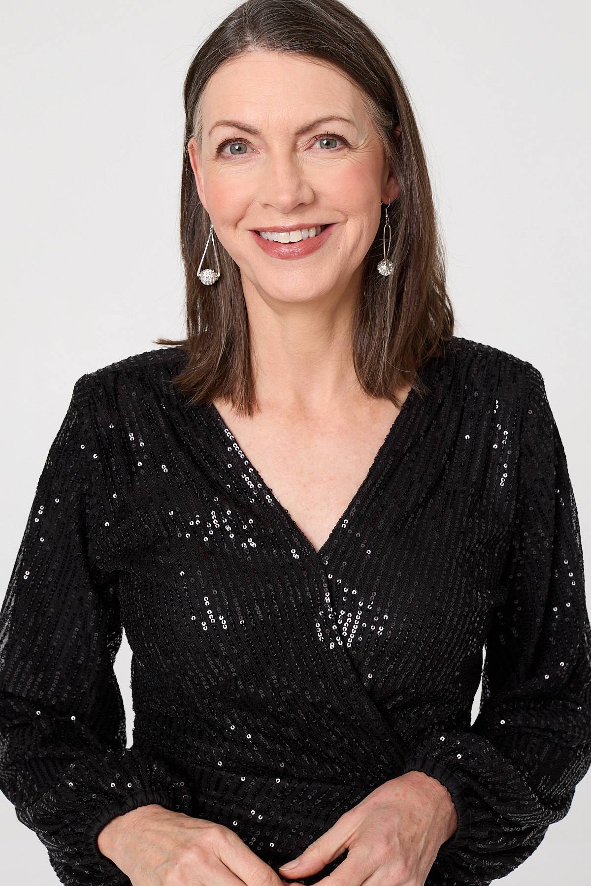 Sequinned Long Sleeve Short Wrap Dress Detail View