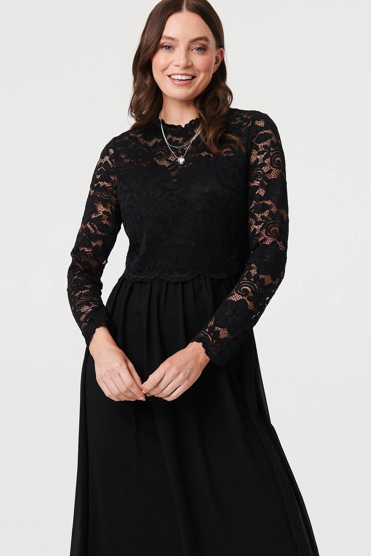 Lace Semi Sheer Layer Knee Length Dress Detail View