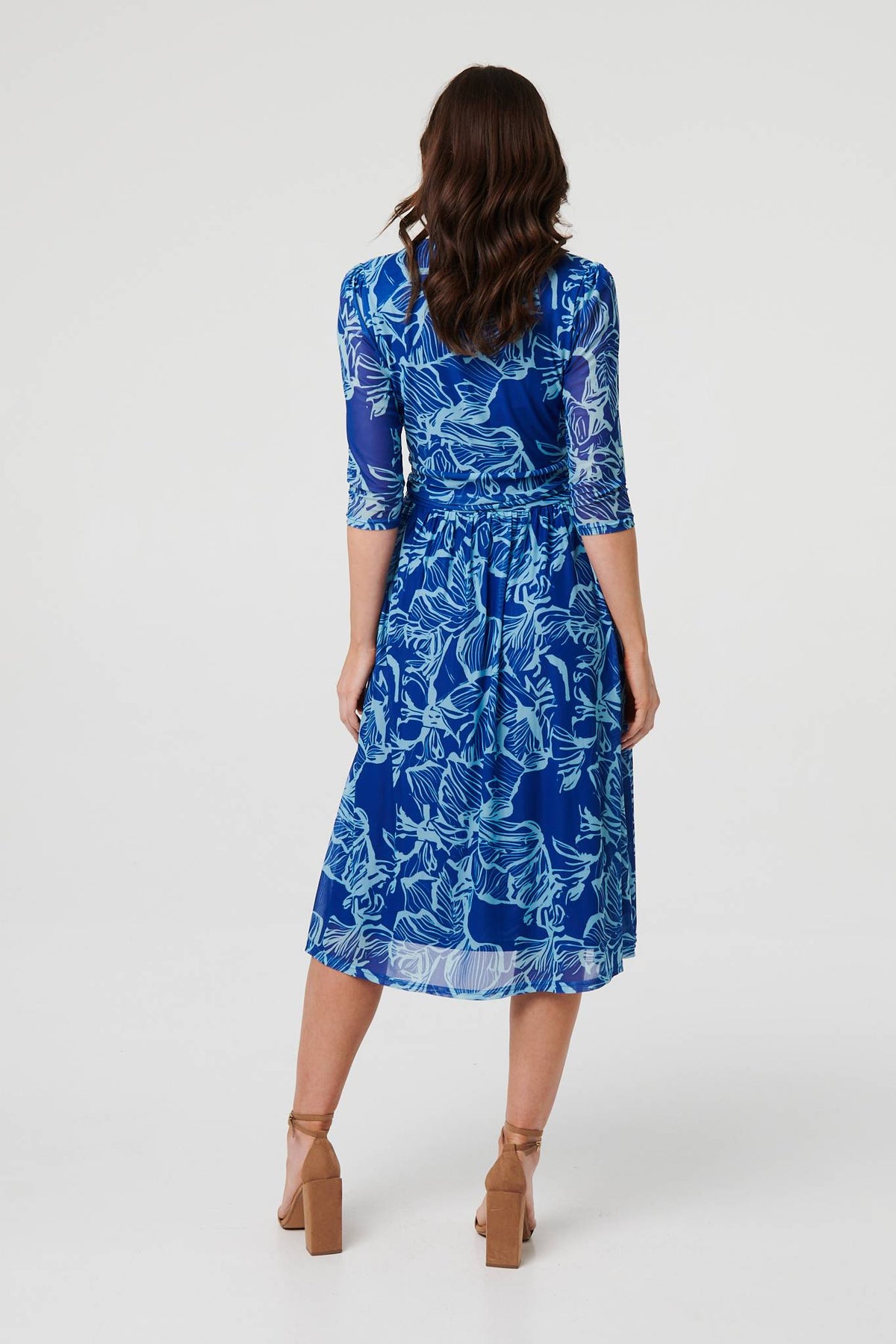 Leaf Print Mesh Layer Midi Wrap Dress Side View
