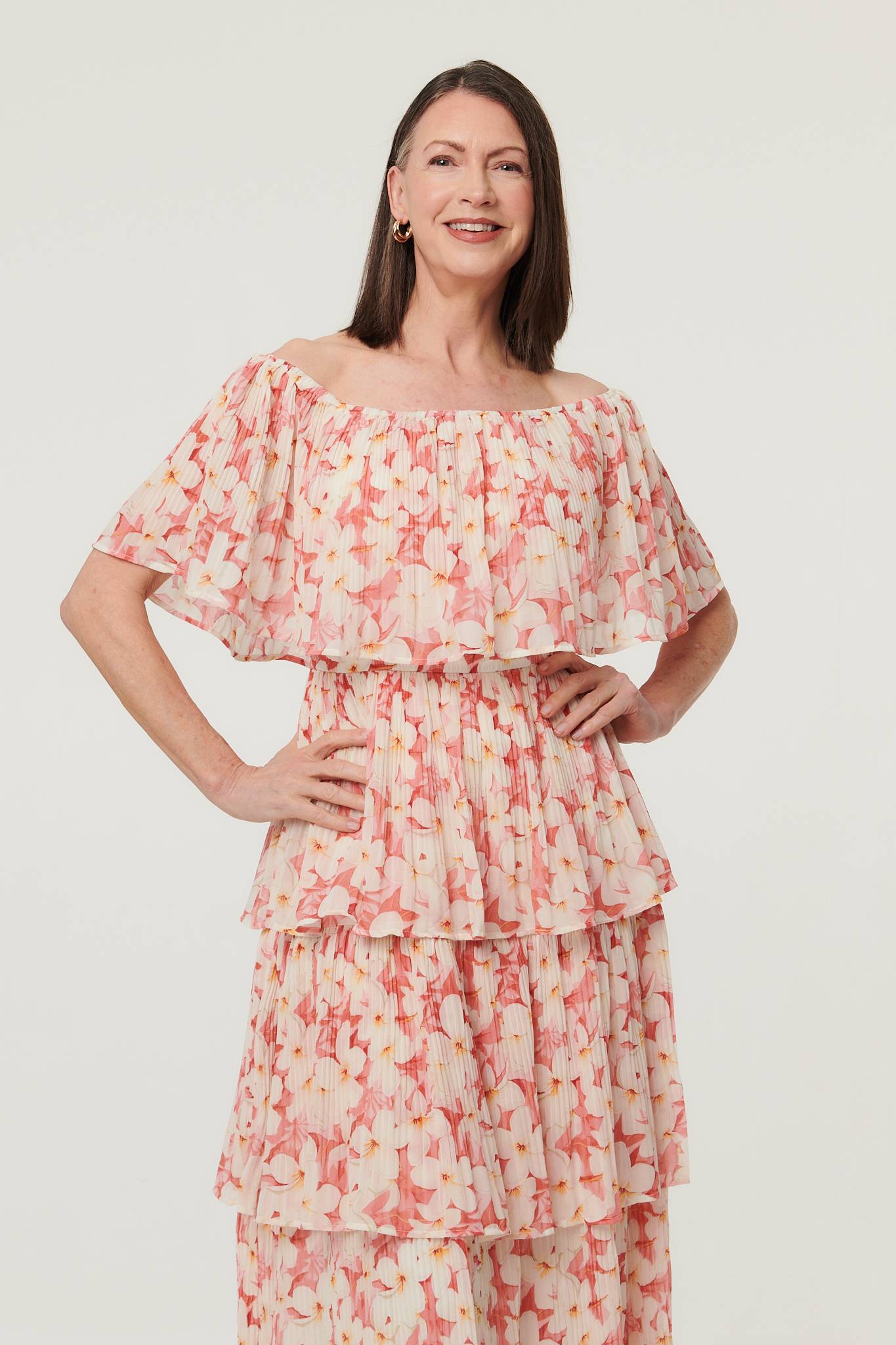 Floral Texture Tiered Midi Dress Back View