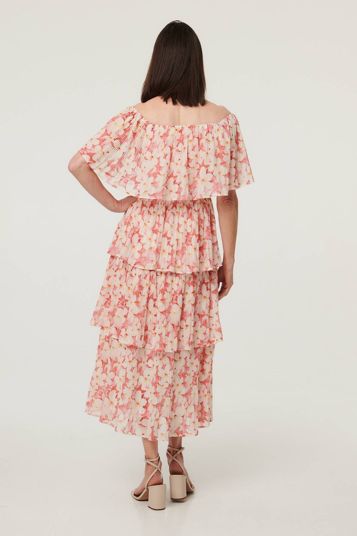 Floral Texture Tiered Midi Dress Side View