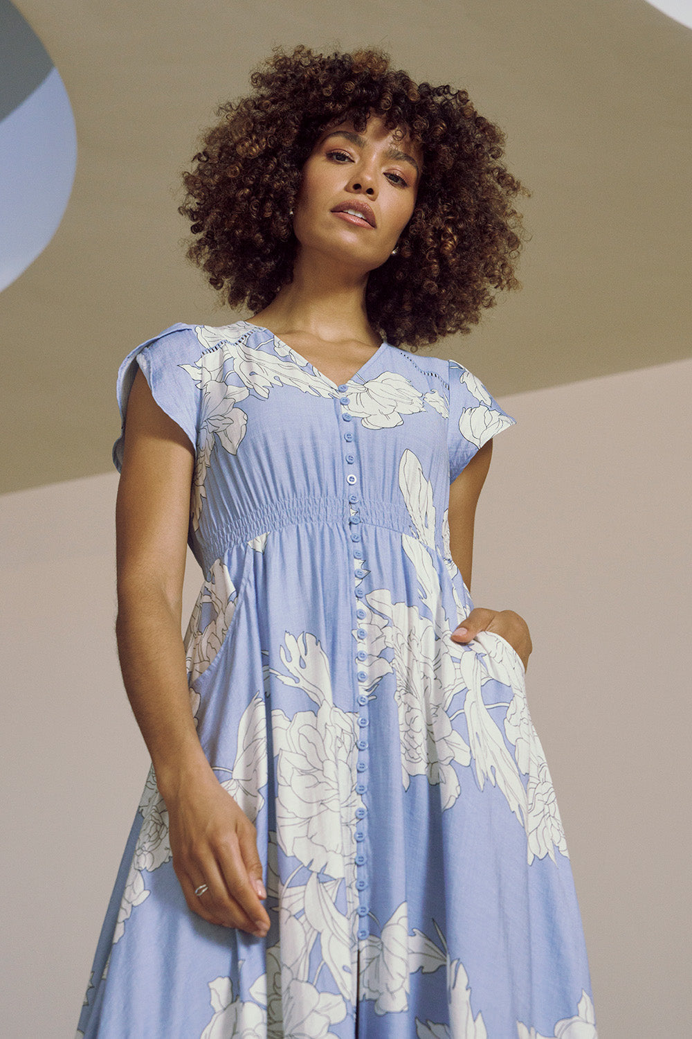 Floral Cap Sleeve Button-Up Maxi Dress Back View