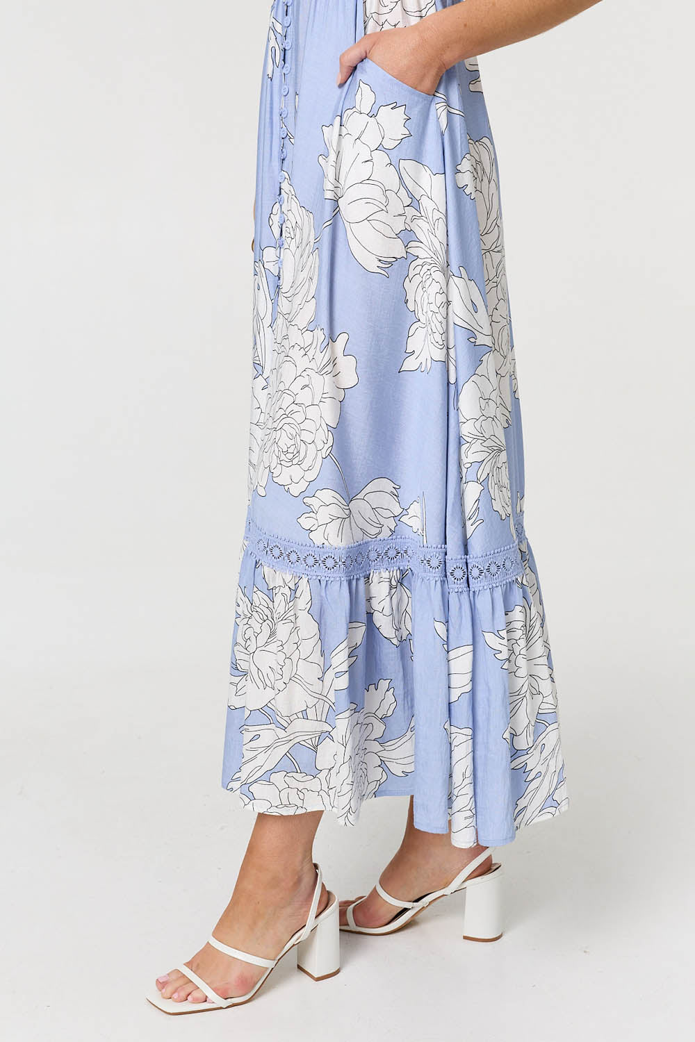 Floral Cap Sleeve Button-Up Maxi Dress Back View 2
