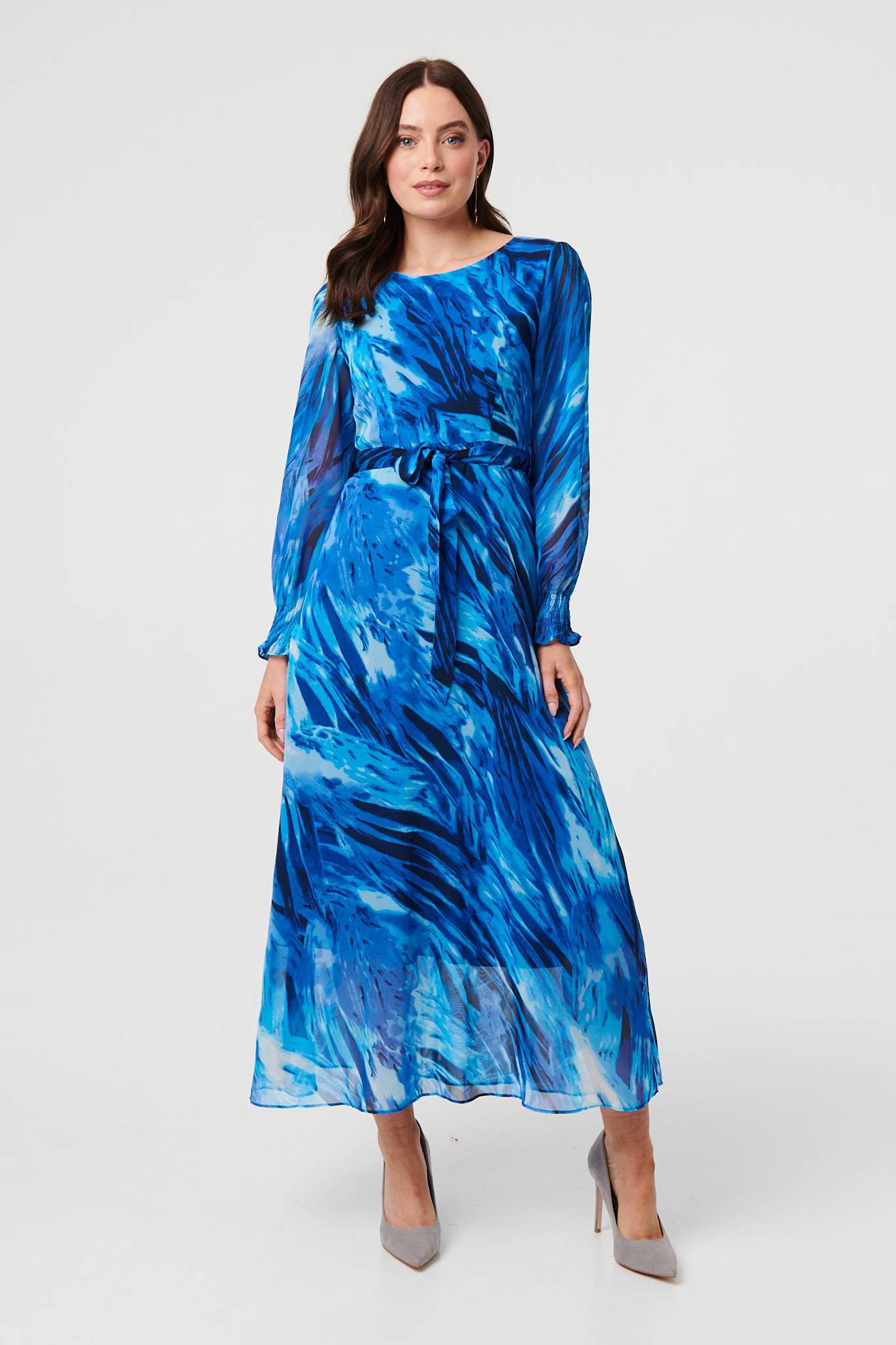 Abstract Semi Sheer Layered Maxi Dress Front View