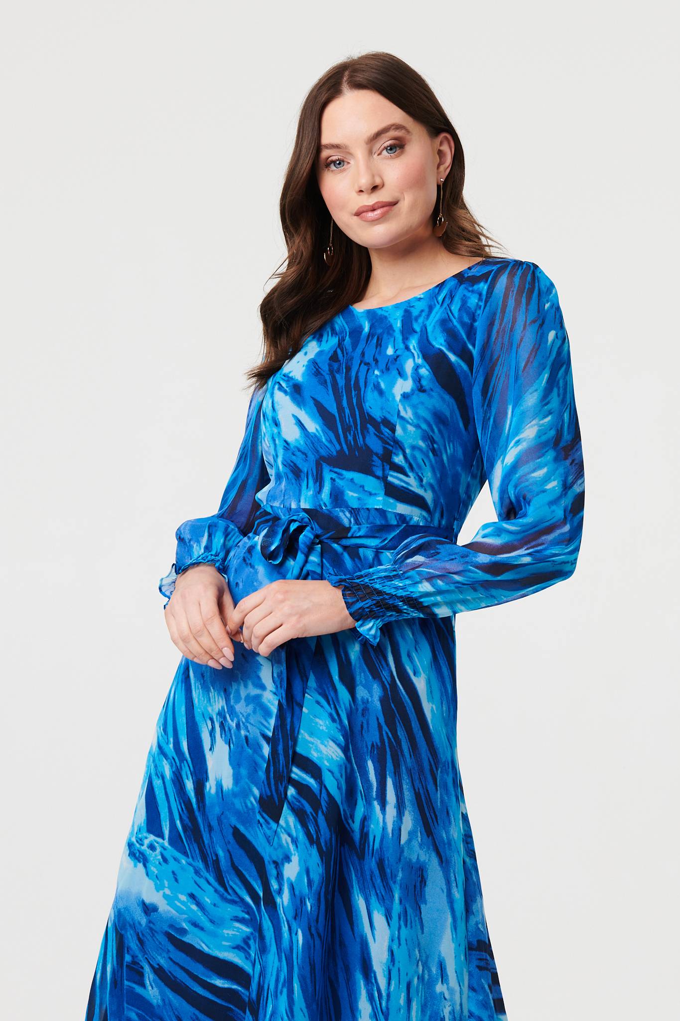 Abstract Semi Sheer Layered Maxi Dress Full Length View