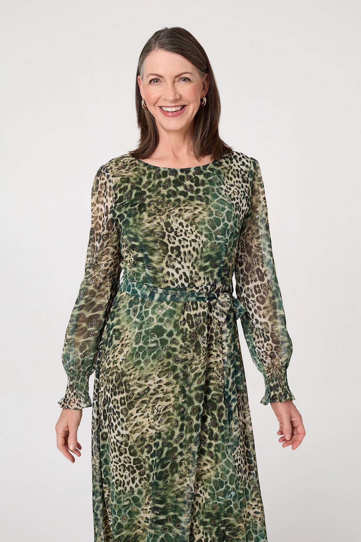 Animal Print Semi Sheer Tie Maxi Dress Back View