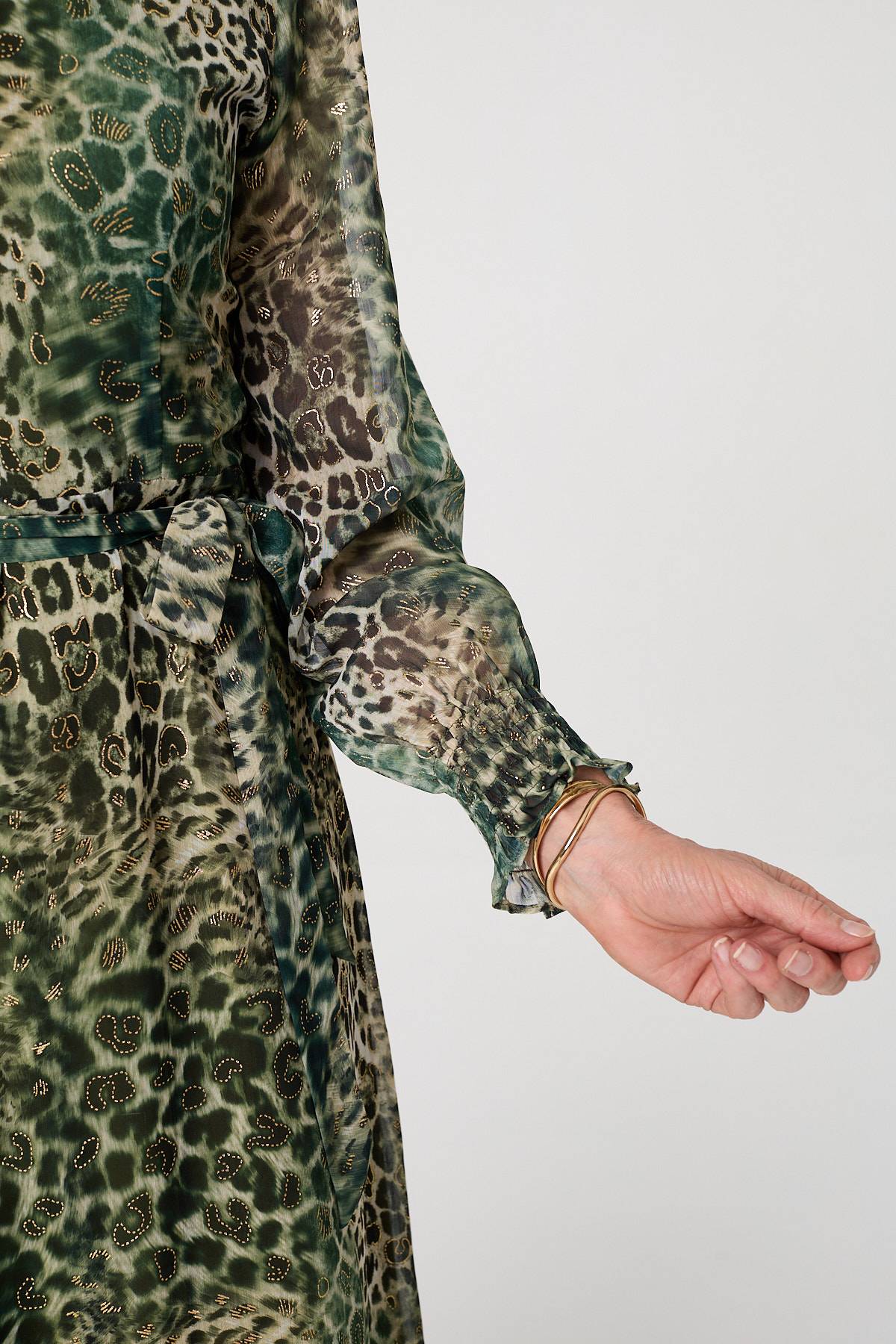 Animal Print Semi Sheer Tie Maxi Dress Full Length View