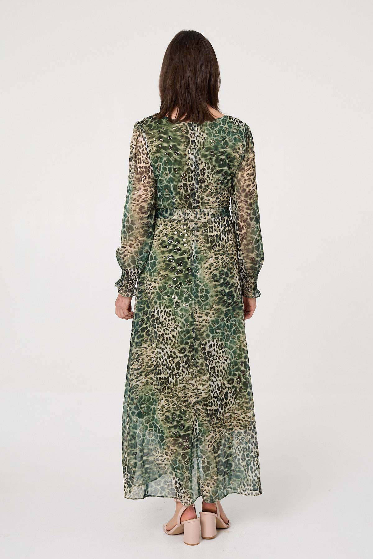 Animal Print Semi Sheer Tie Maxi Dress Side View