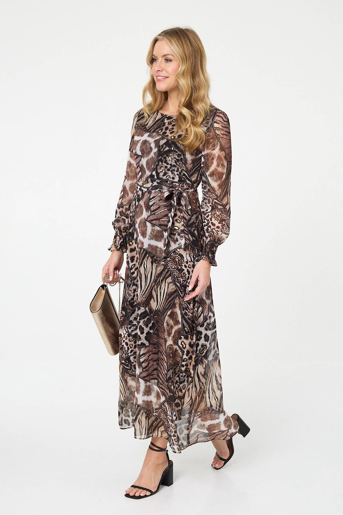 Embellished Animal Print Maxi Dress Front View