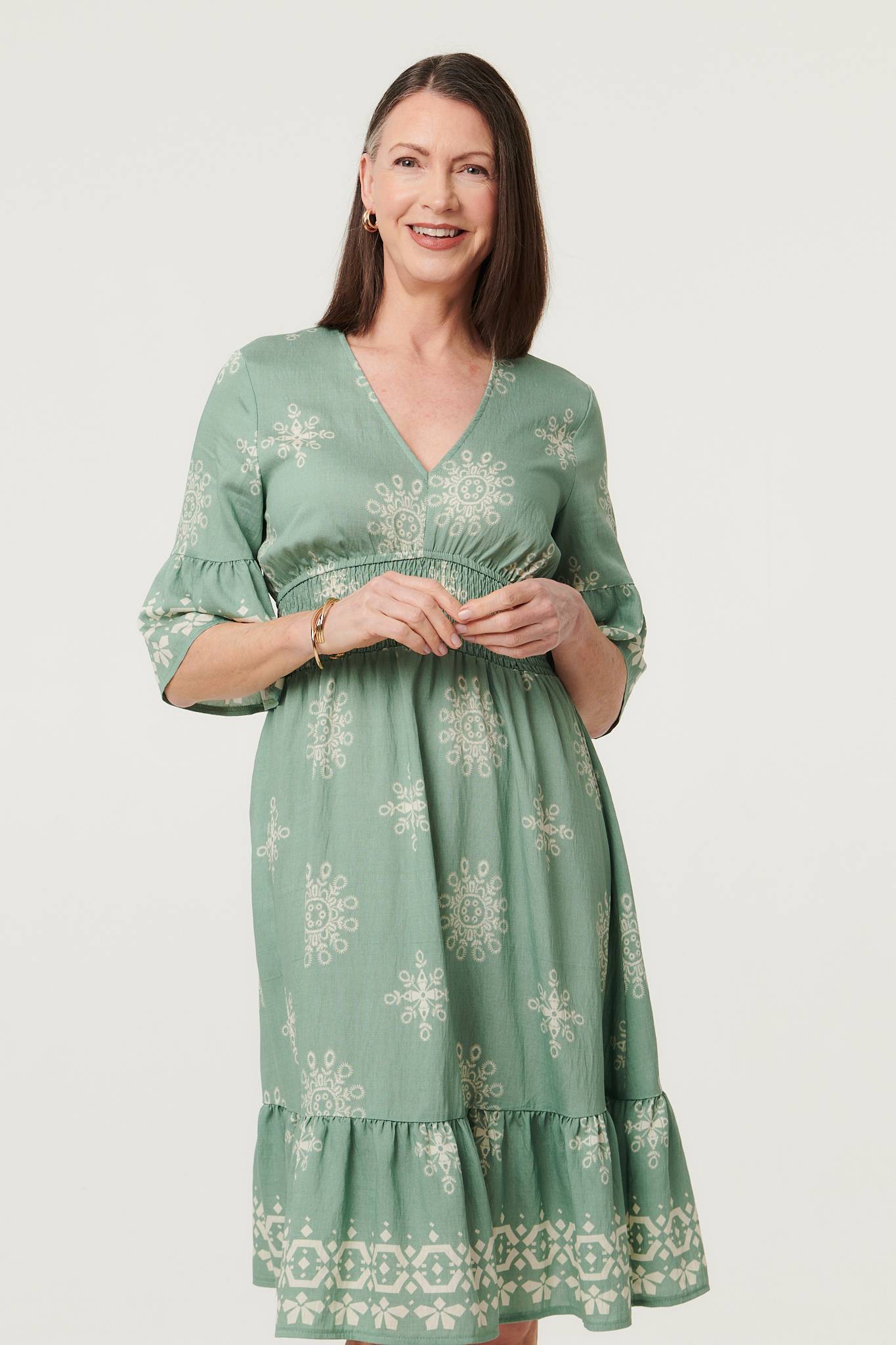 Border Print Knee Length Dress Back View