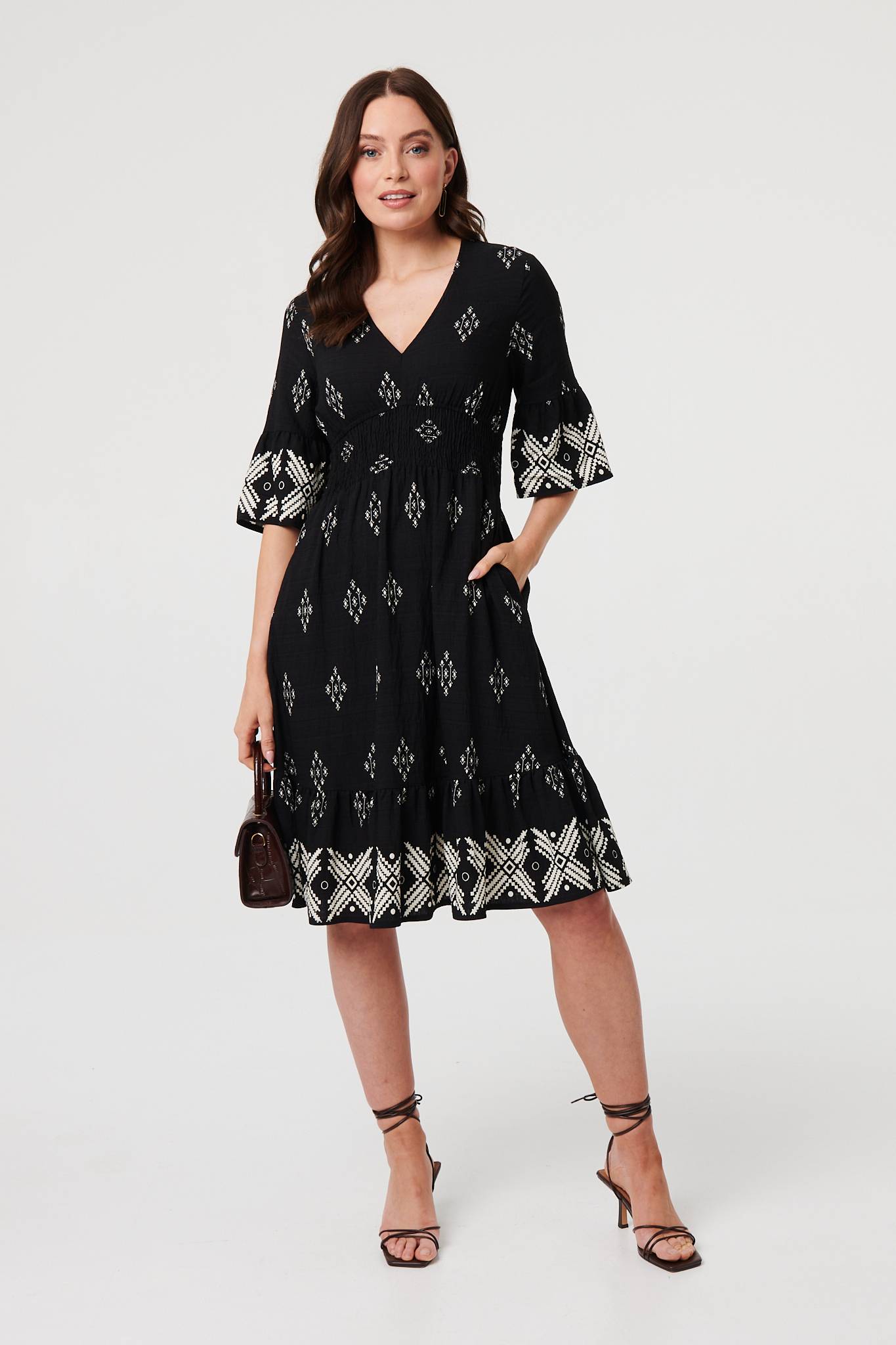 Border Print Relaxed Knee Length Dress Full Length View 2