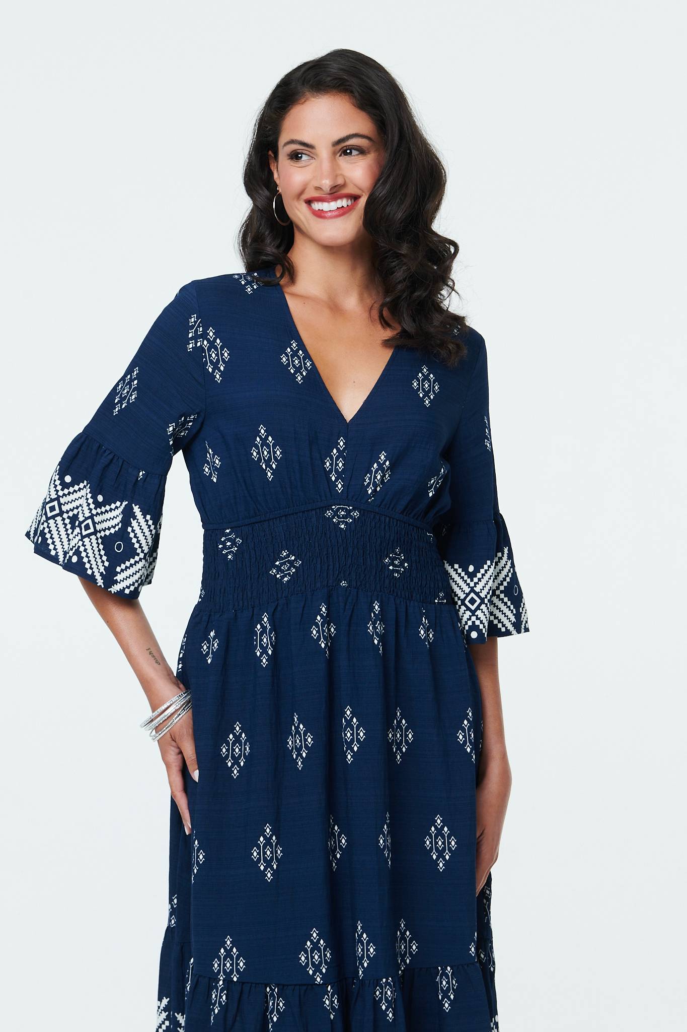 Border Print Relaxed Knee Length Dress Side View 3
