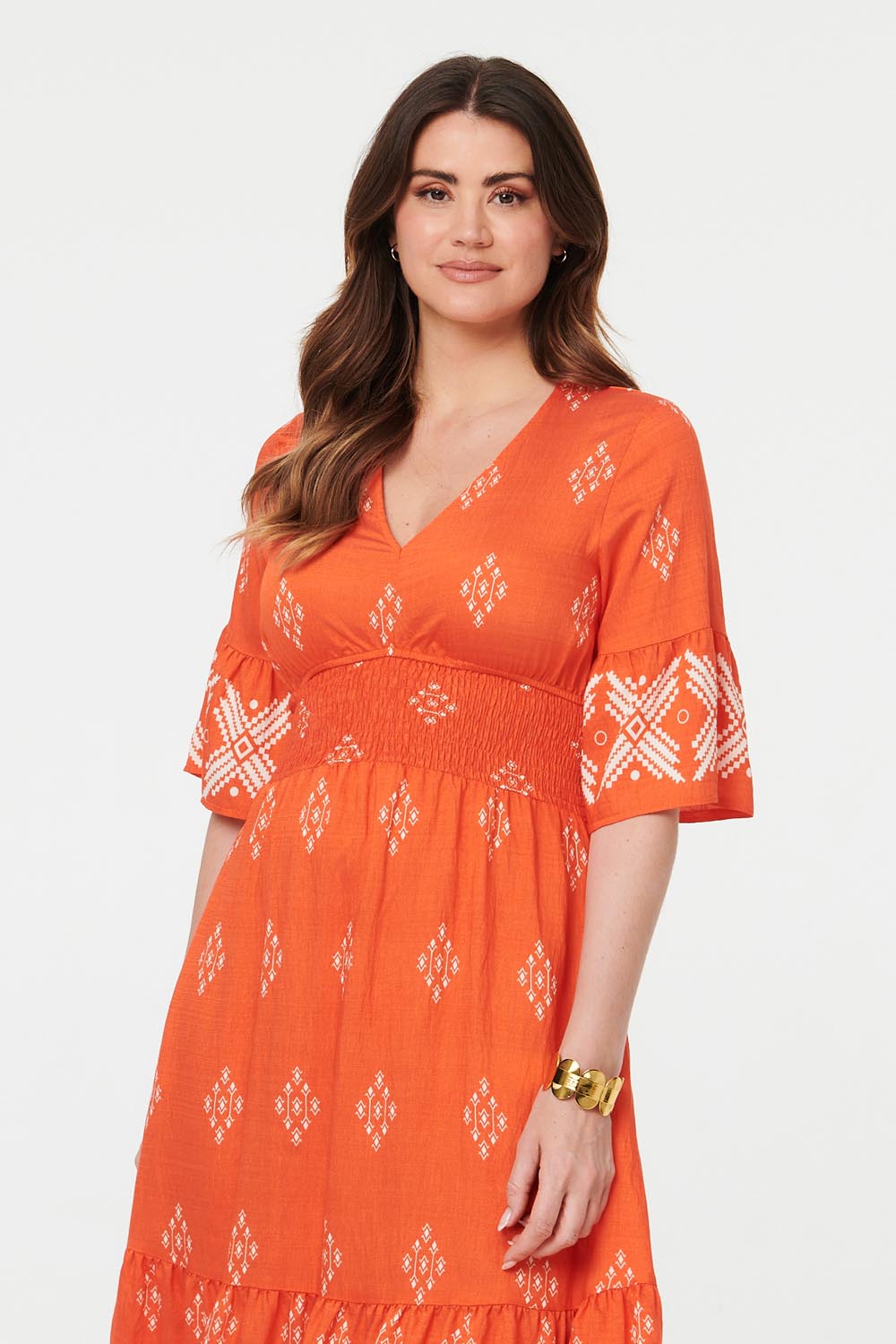 Border Print Relaxed Knee Length Dress Back View
