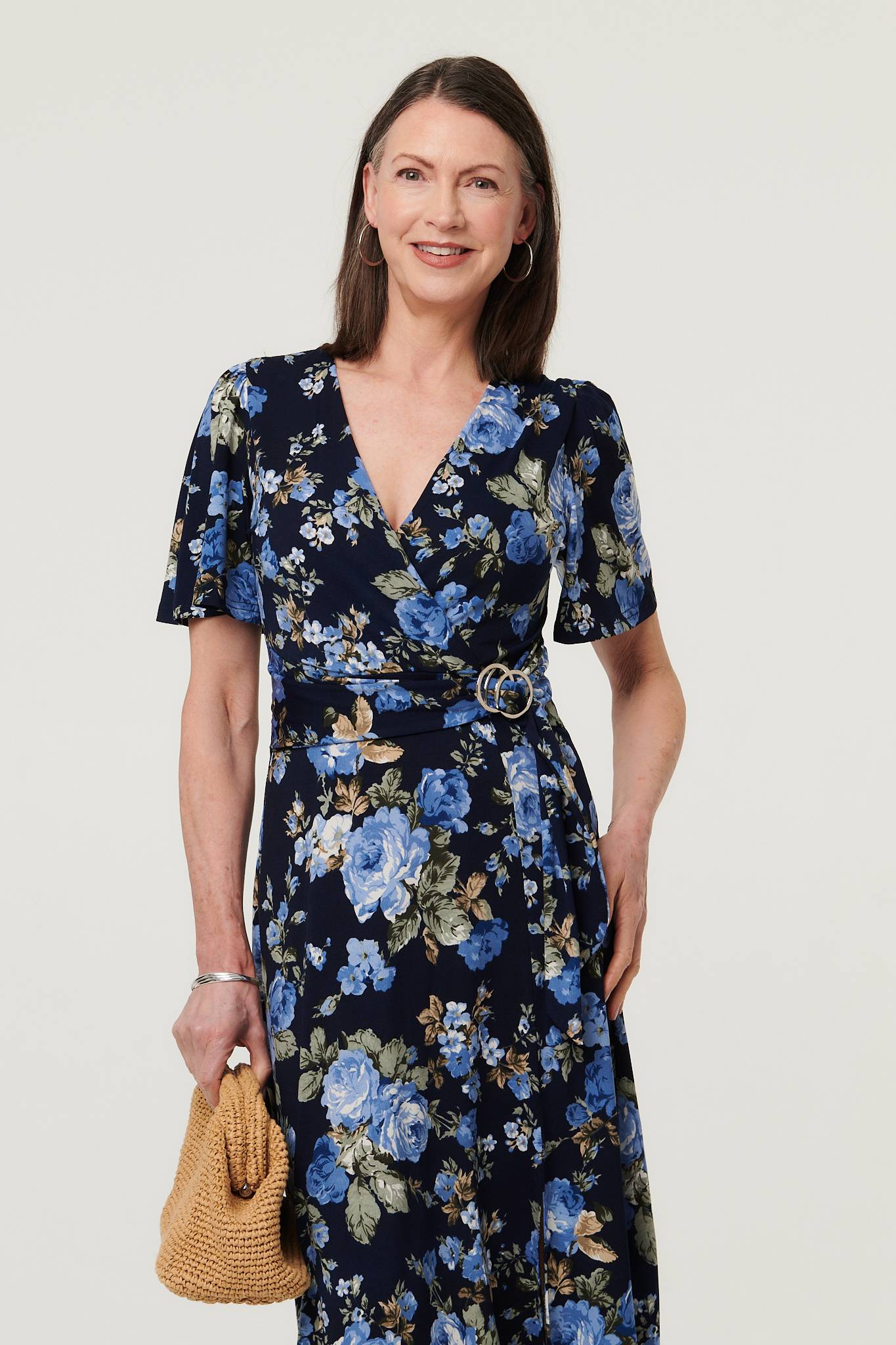 Floral Angel Sleeve Wrap Midi Dress Back View