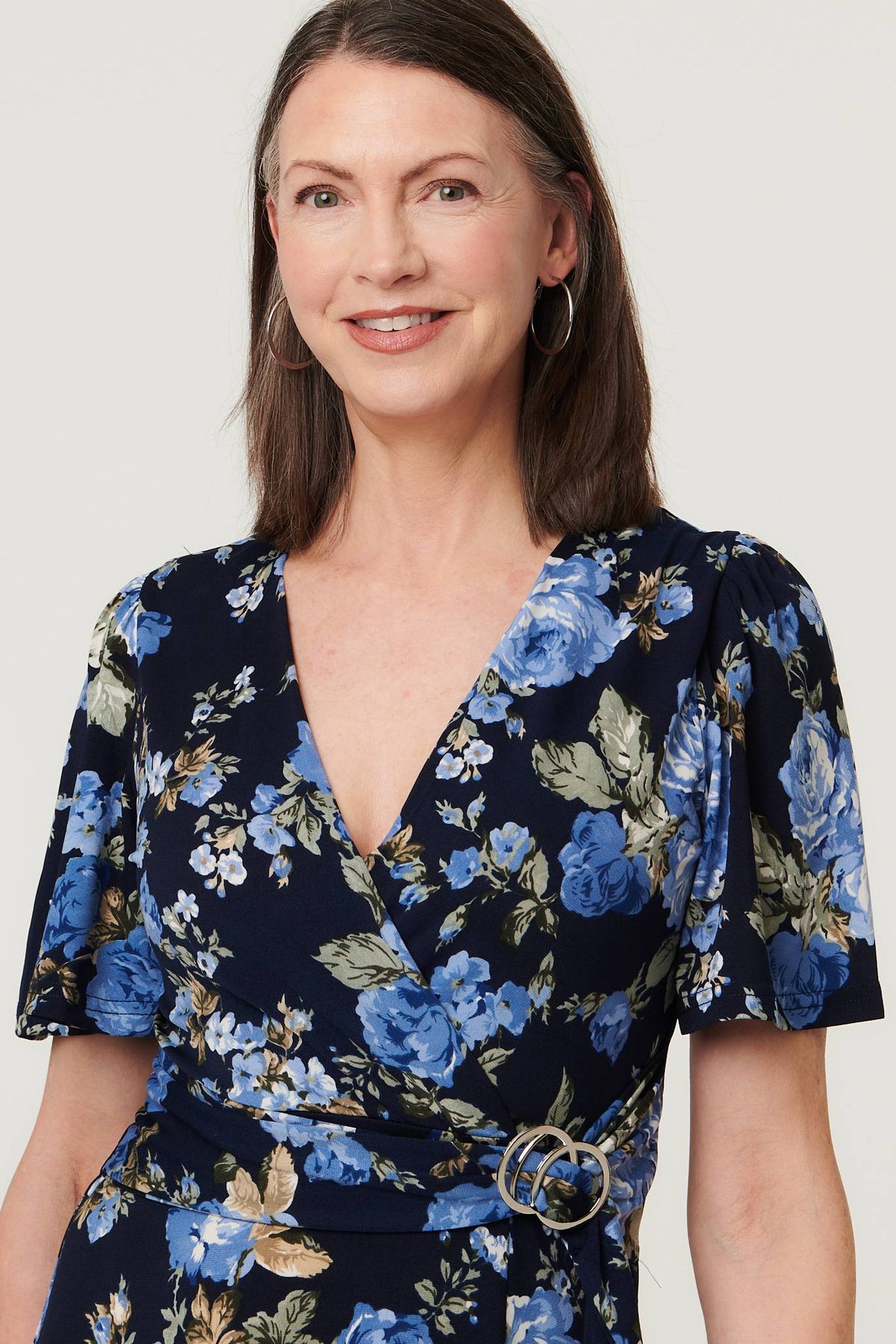 Floral Angel Sleeve Wrap Midi Dress Detail View