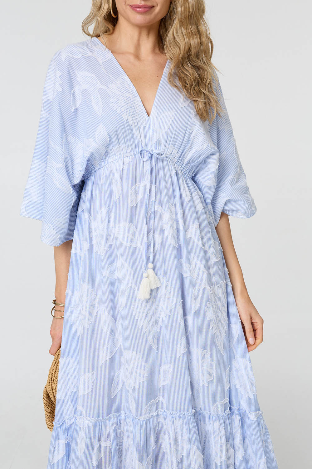 Floral Textured 3/4 Sleeve Maxi Dress Front View 2
