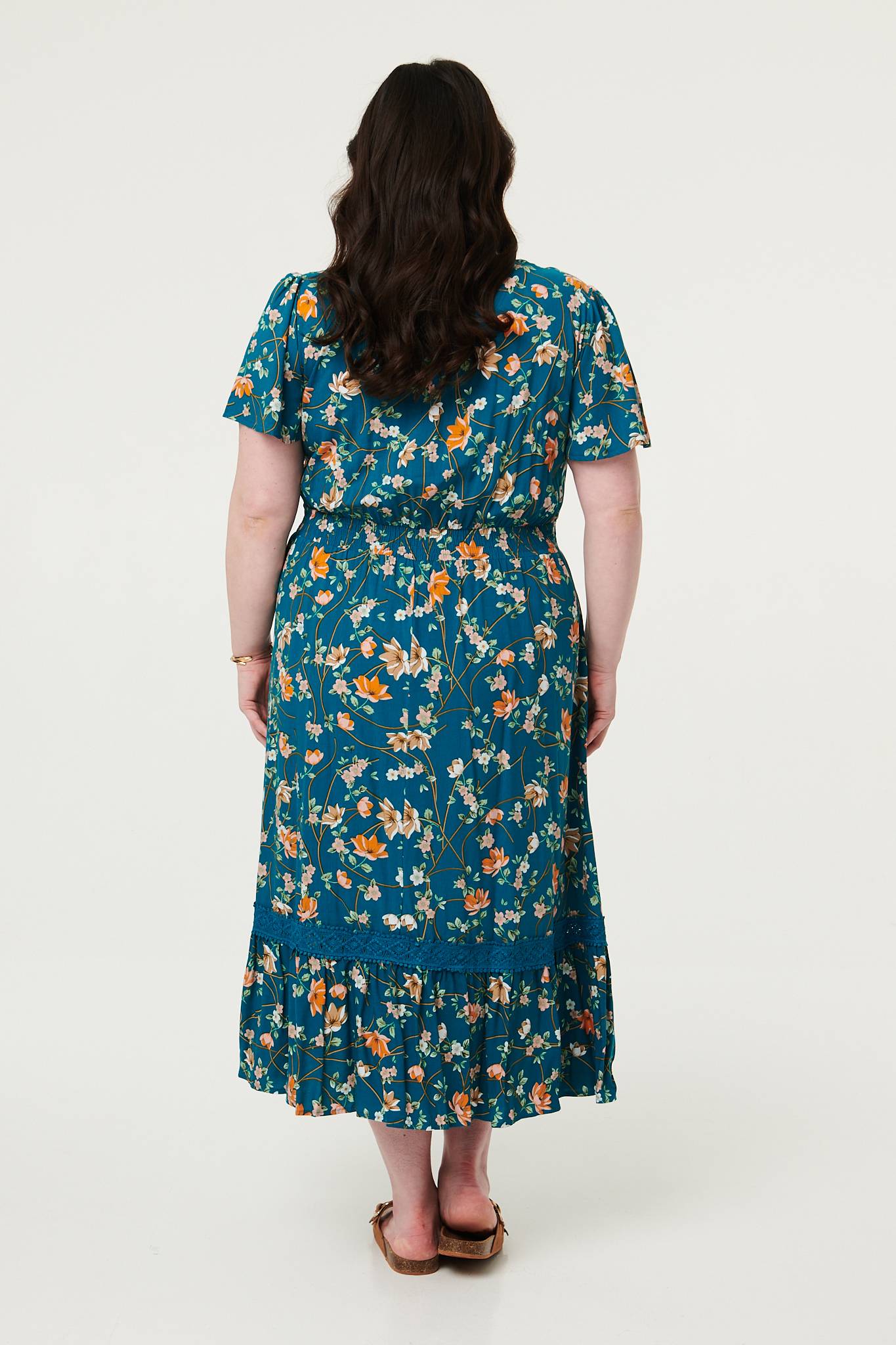 Curve Floral Lace Short Sleeve Midi Dress Detail View