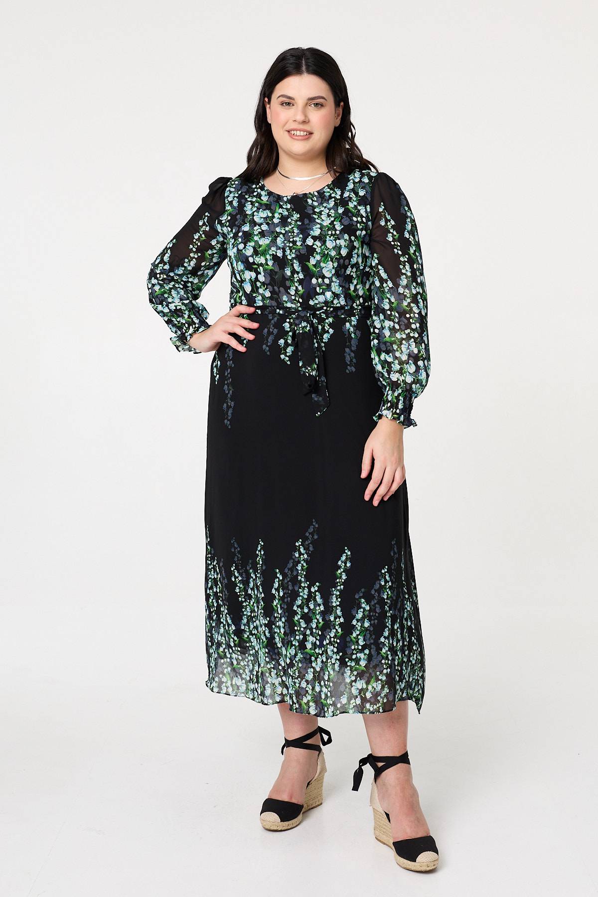 Curve Floral Long Sleeve Maxi Dress Back View