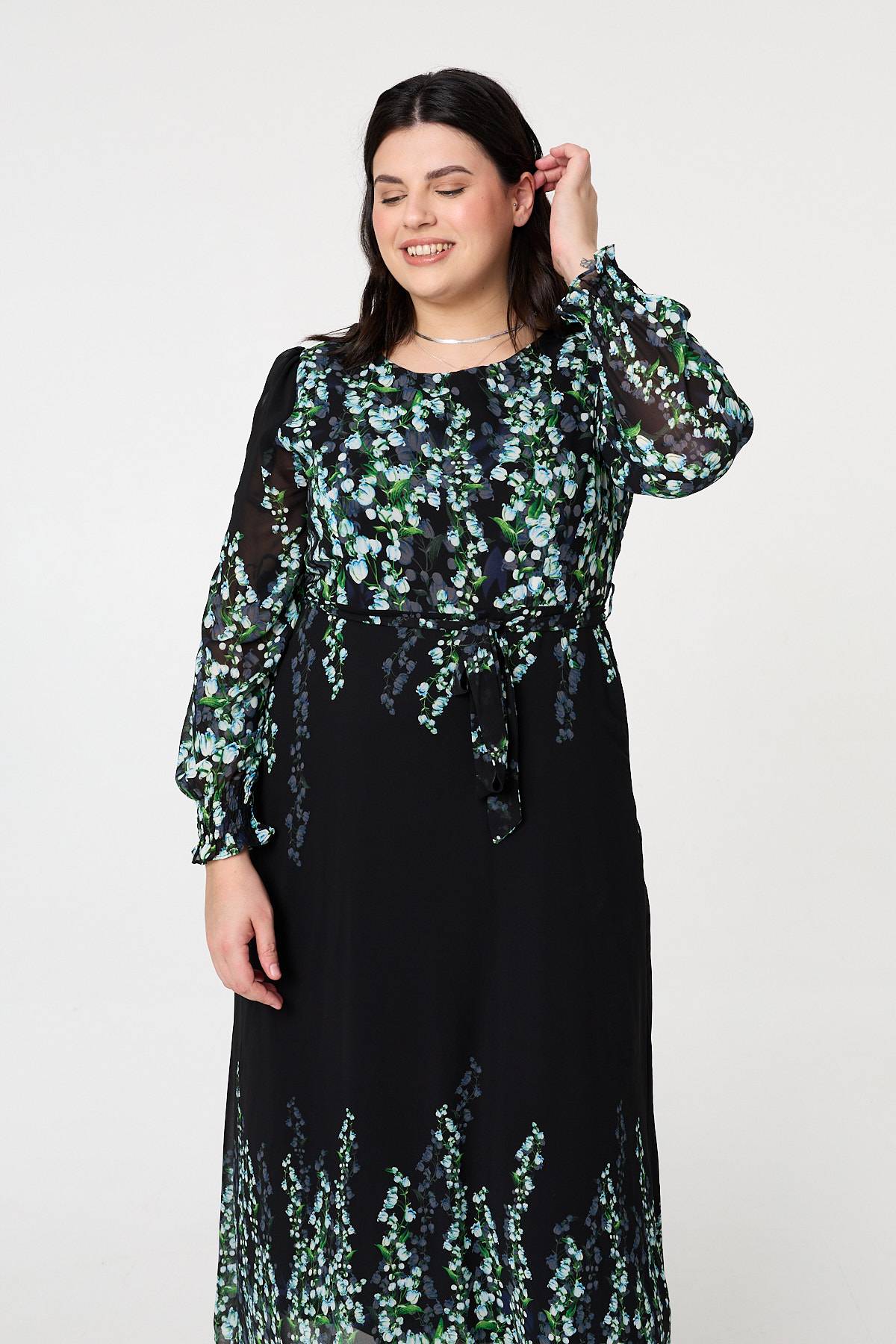 Curve Floral Long Sleeve Maxi Dress Side View