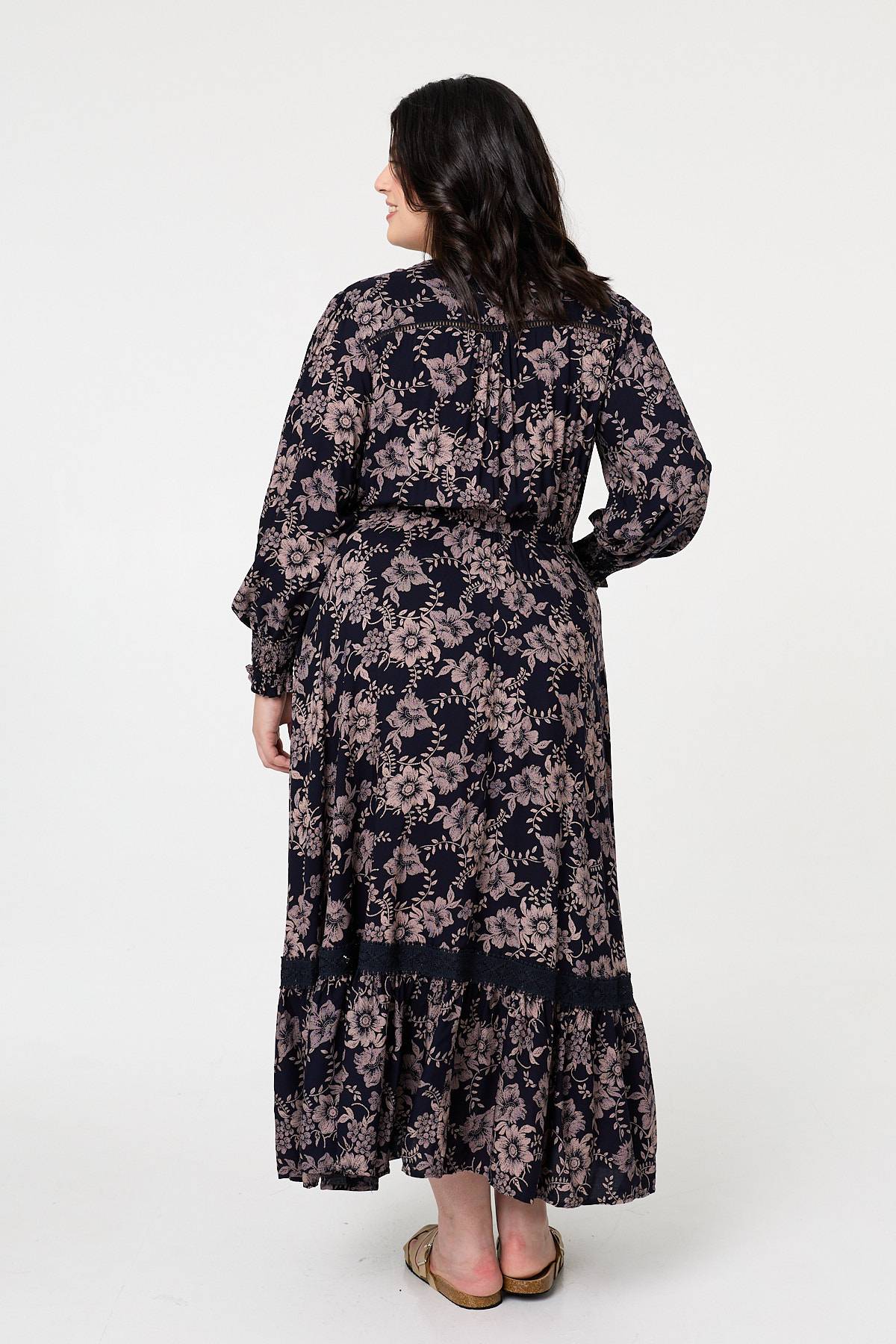 Curve Floral Lace Long Sleeve Maxi Dress Styled View