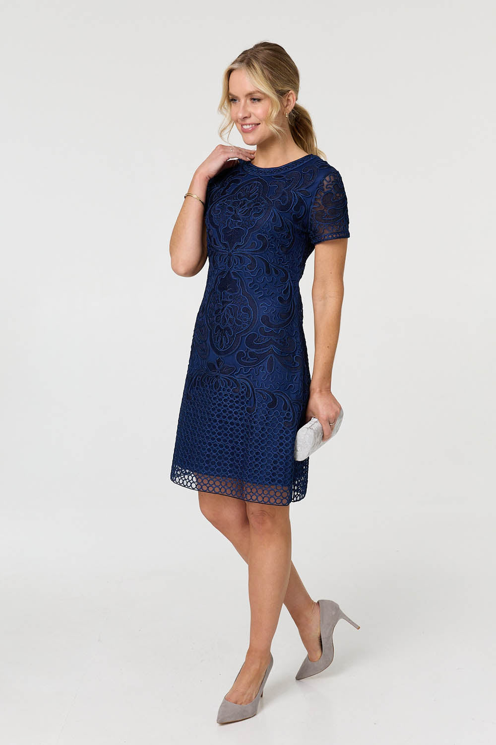 Sheer Lace Layered Knee Length Dress Styled View