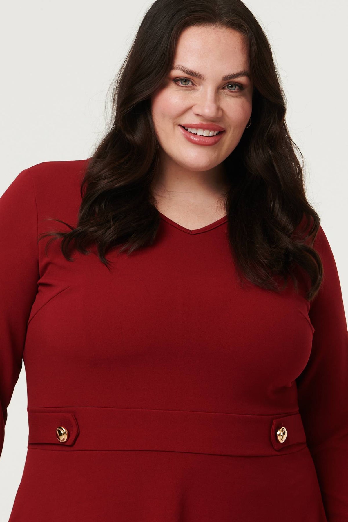 Curve V-Neck 3/4 Sleeve Short Skater Dress Full Length View