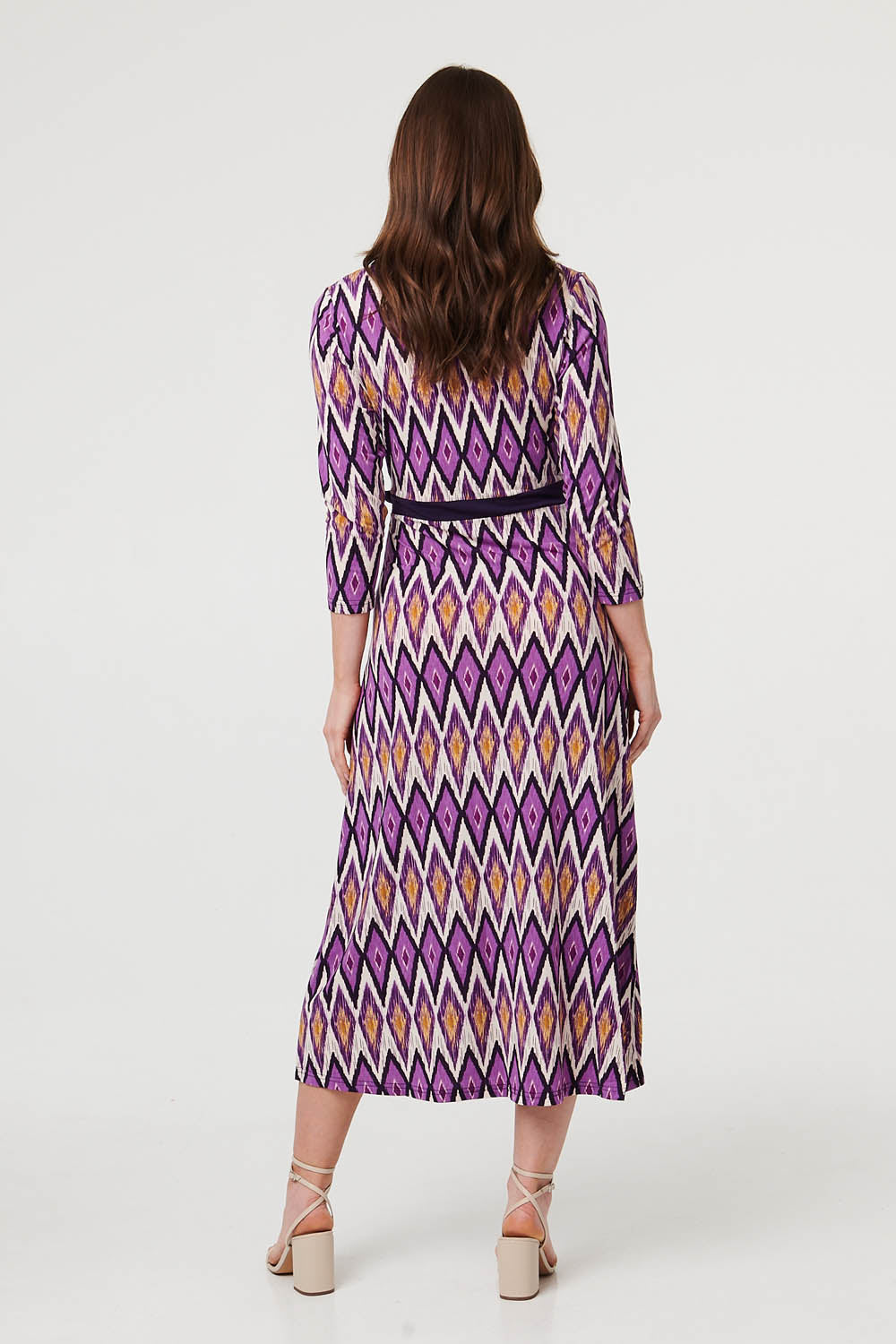 Geo Print 3/4 Sleeve Wrap Midi Dress Side View