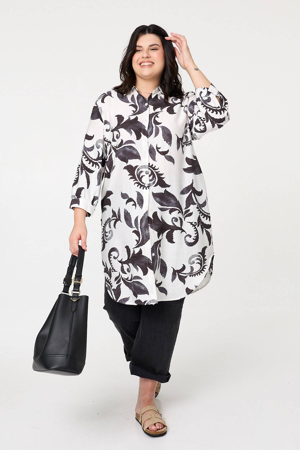 Curve Printed Relaxed Midi Shirt Dress Back View