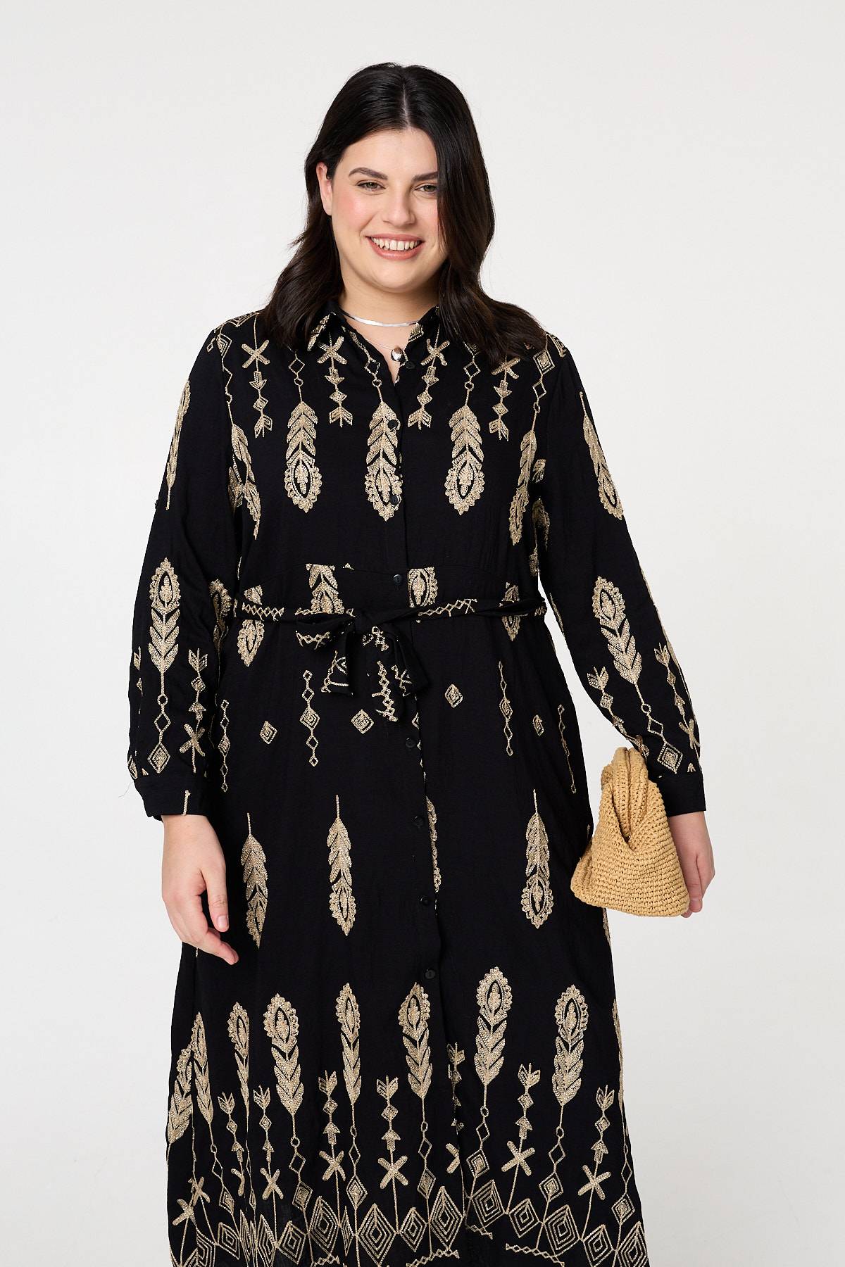 Curve Embroidered Midi Shirt Dress Back View