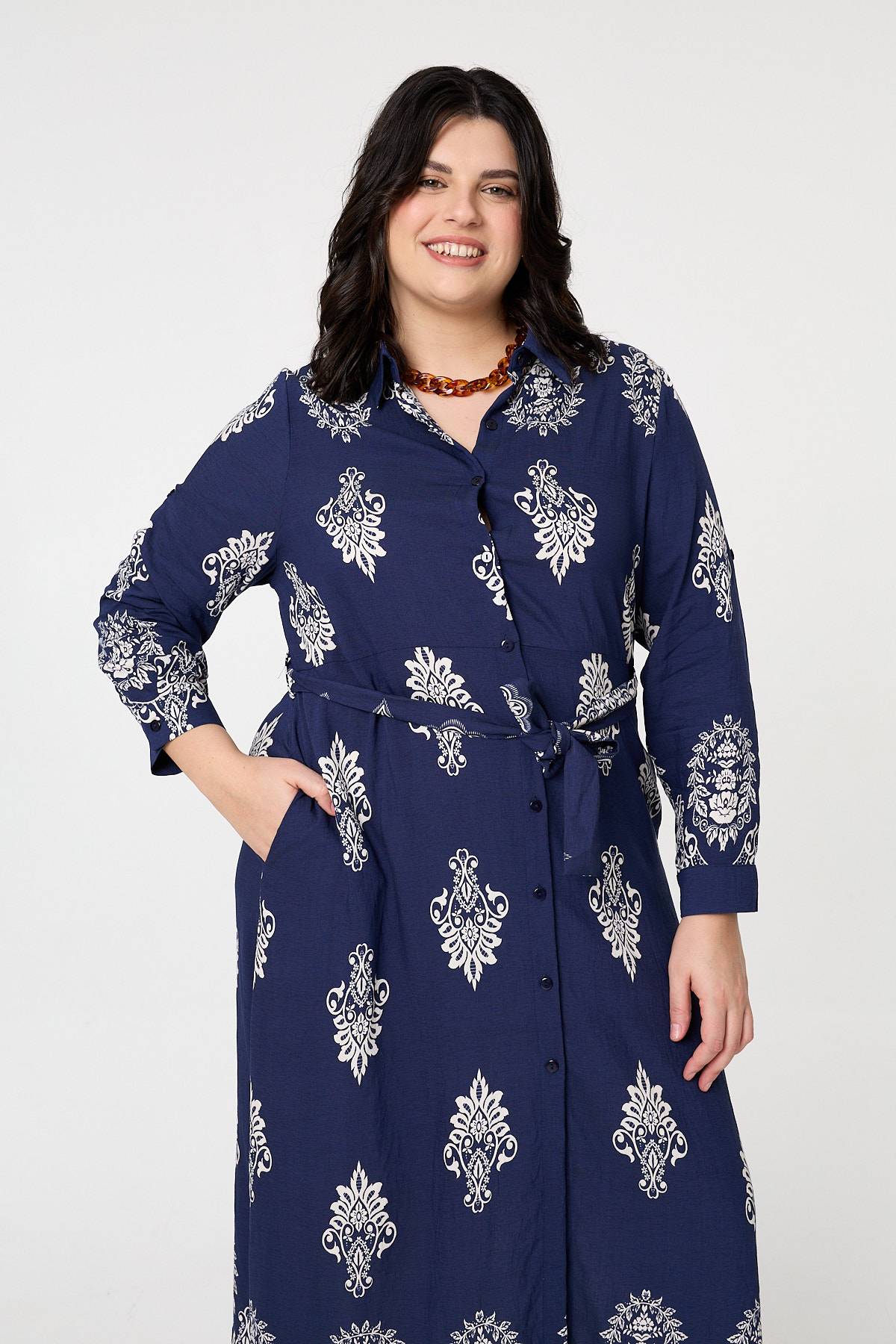 Curve Baroque Print Maxi Shirt Dress Back View