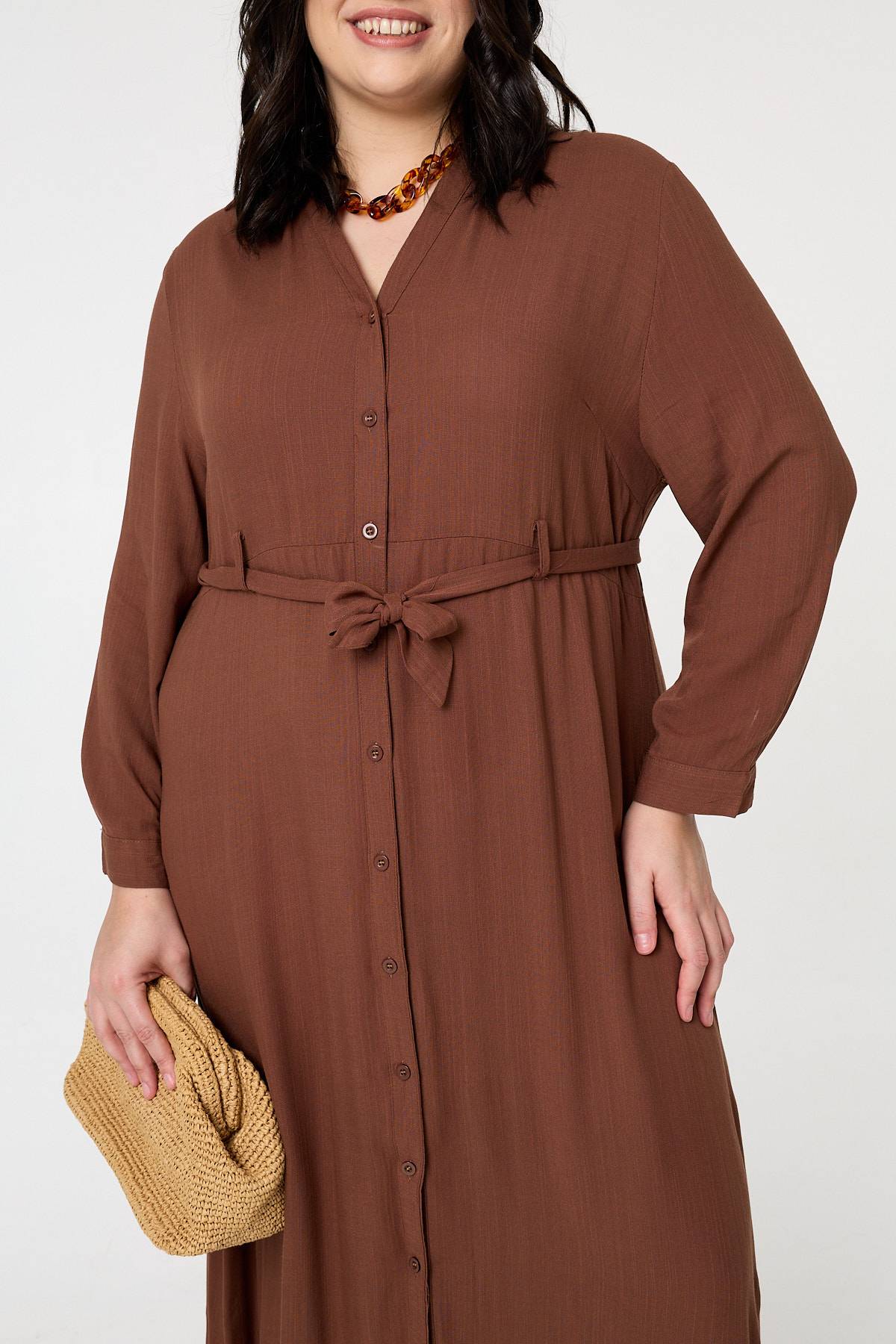 Curve Long Sleeve Tie Waist Maxi Dress Styled View