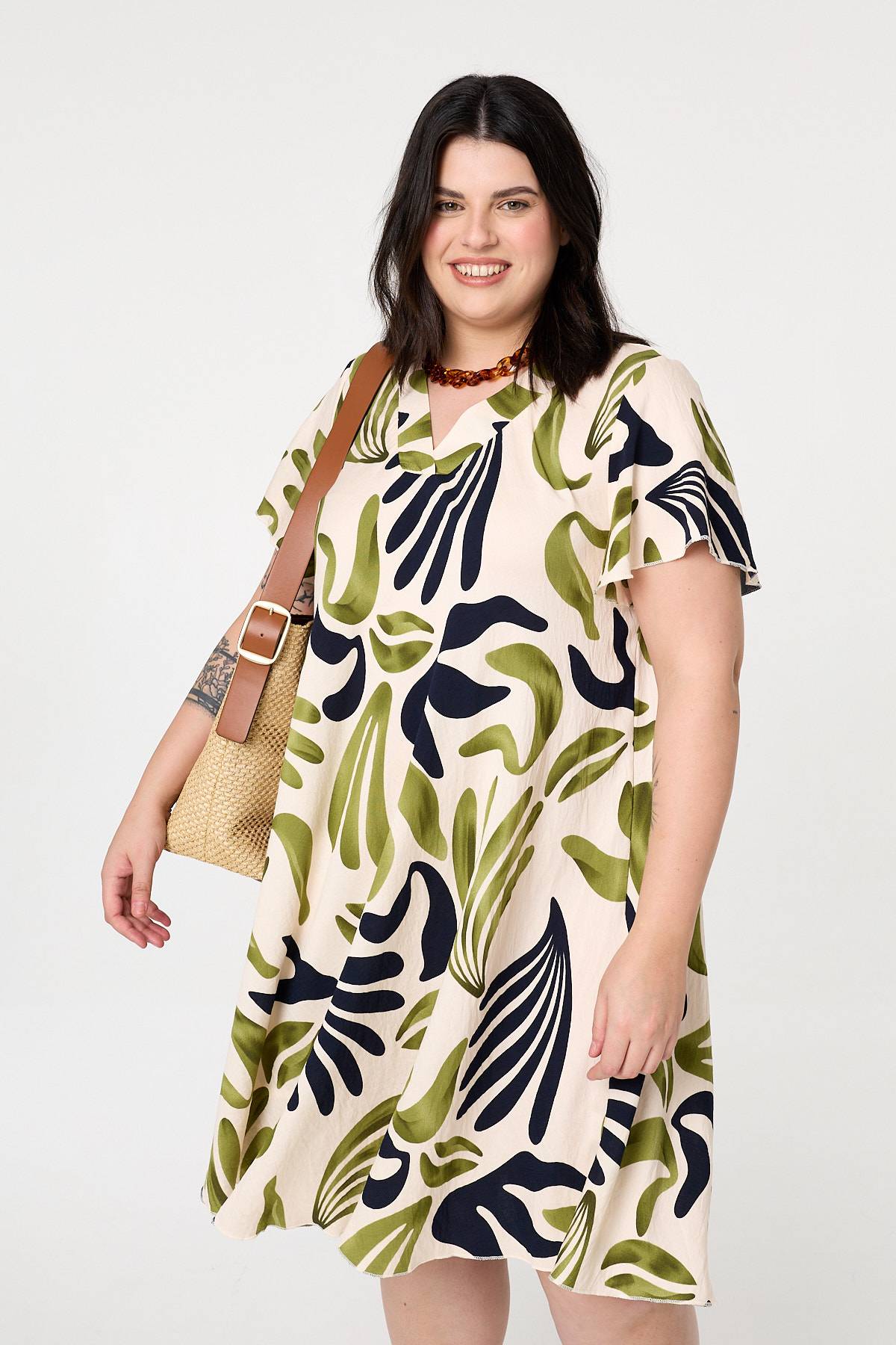 Curve Angel Sleeve Relaxed Midi Dress Front View