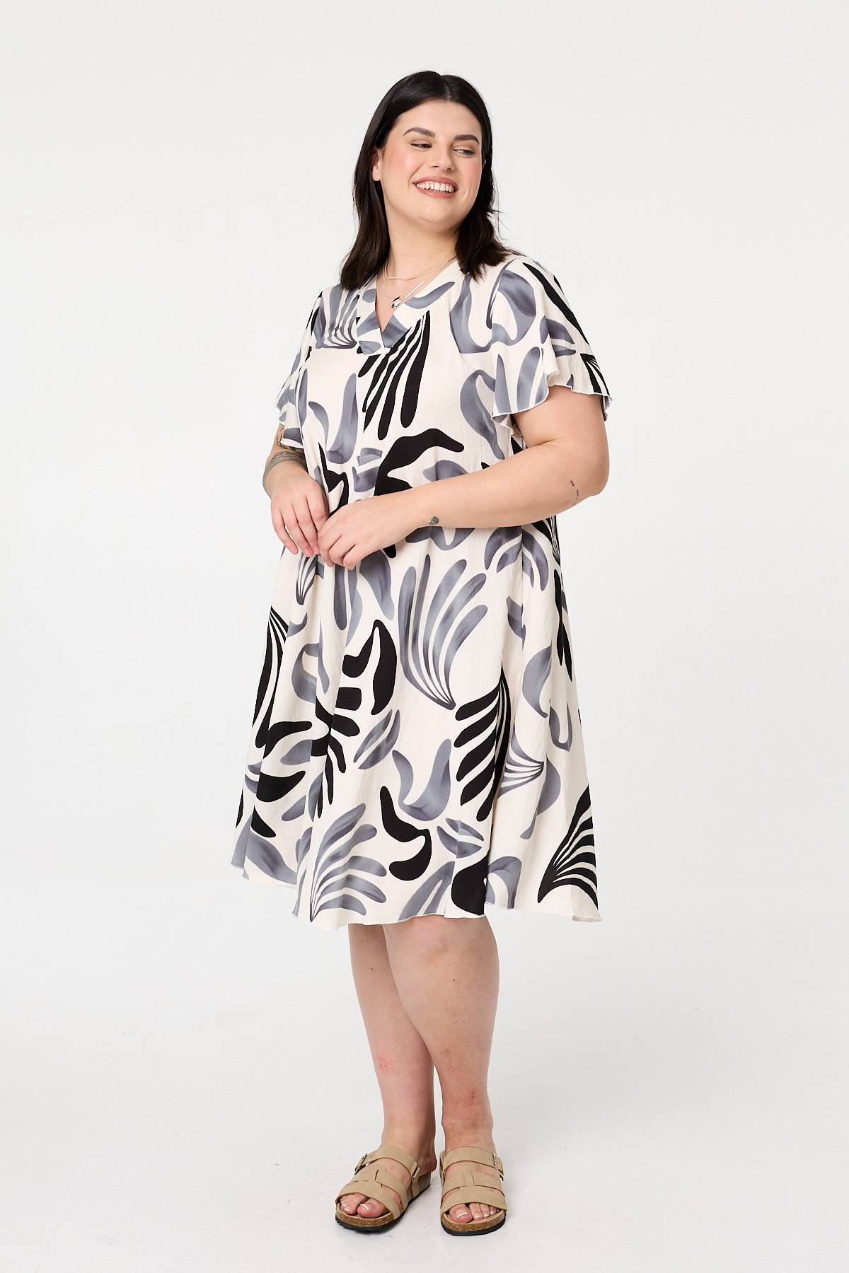Curve Angel Sleeve Relaxed Midi Dress Back View 2