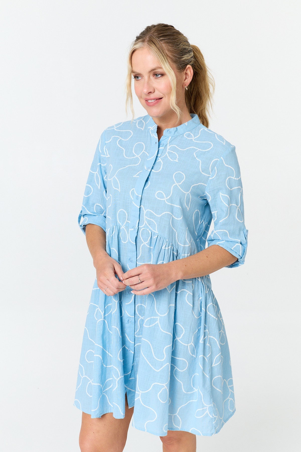 Abstract Relaxed Short Shirt Dress Front View