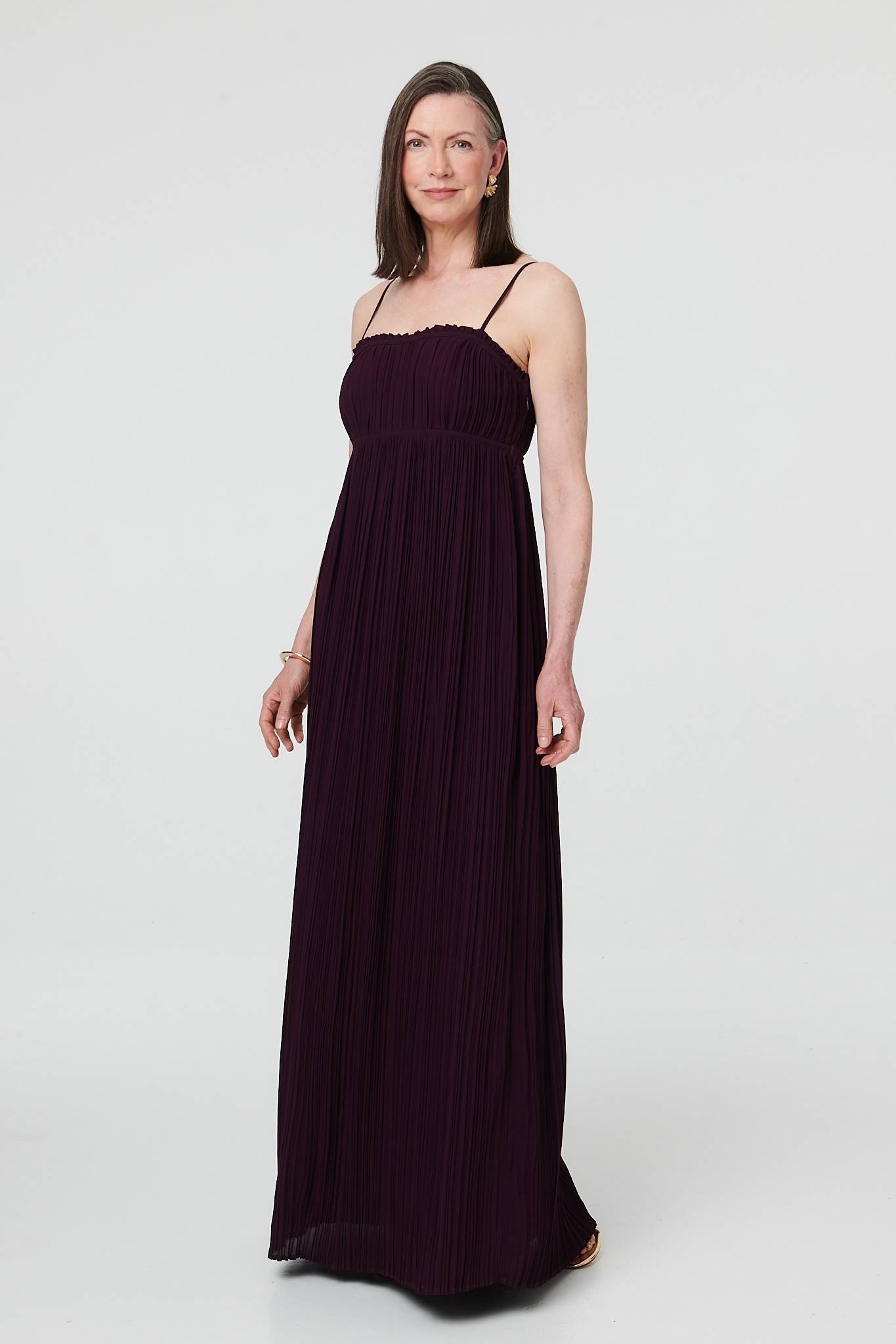 Pleated Cami Strap Maxi Dress Front View