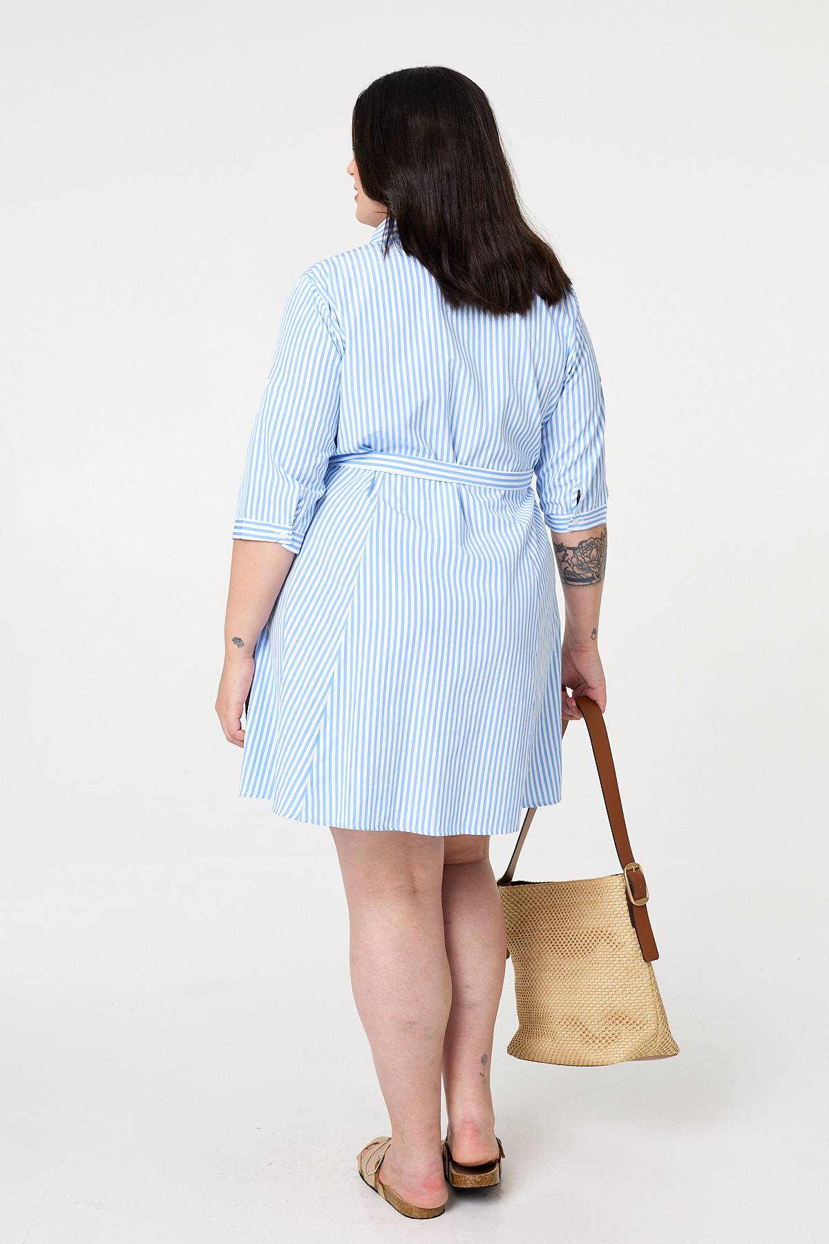 Curve Striped Knee Length Shirt Dress Detail View