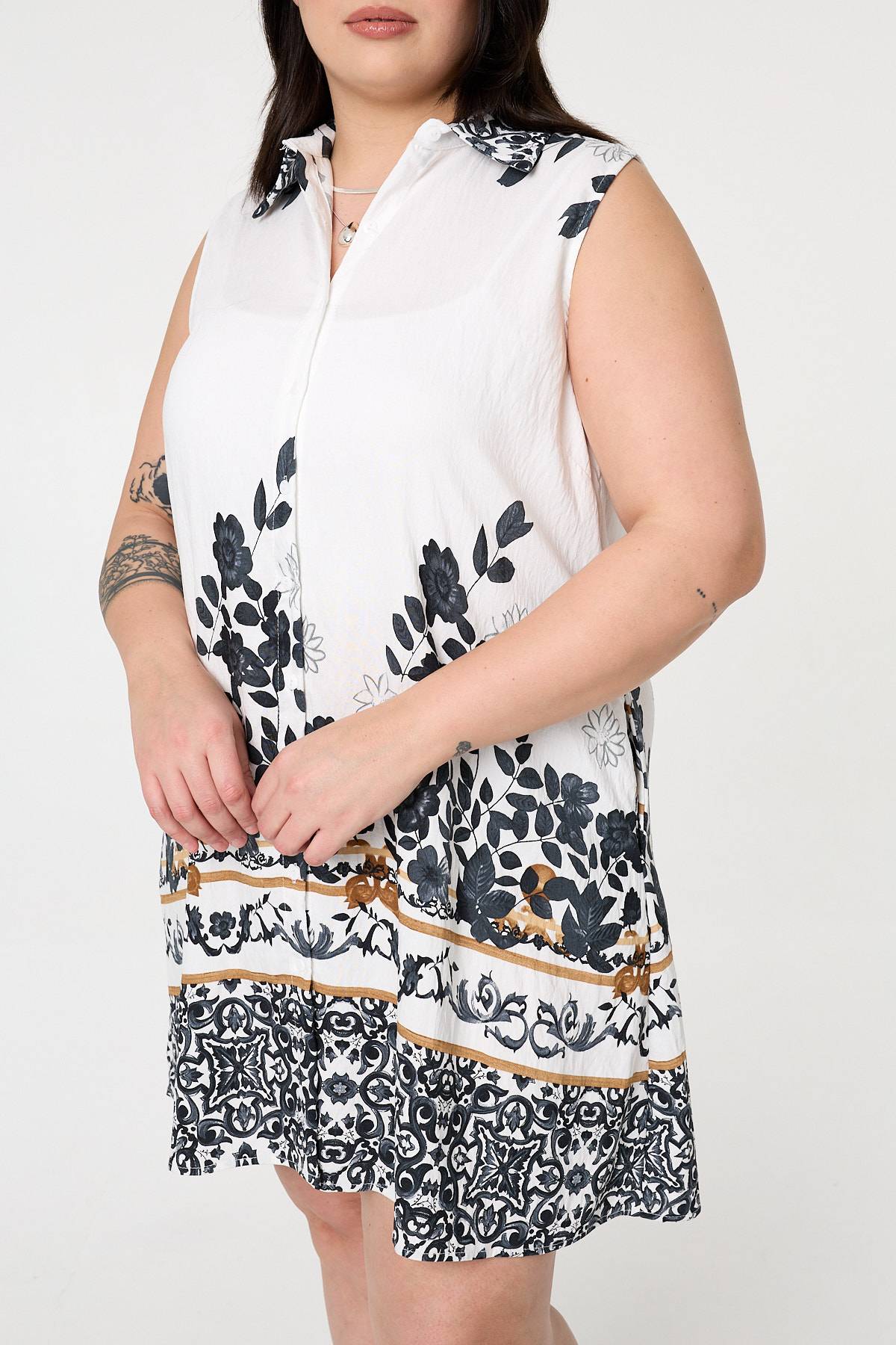 Curve Floral Knee Length Shirt Dress Styled View