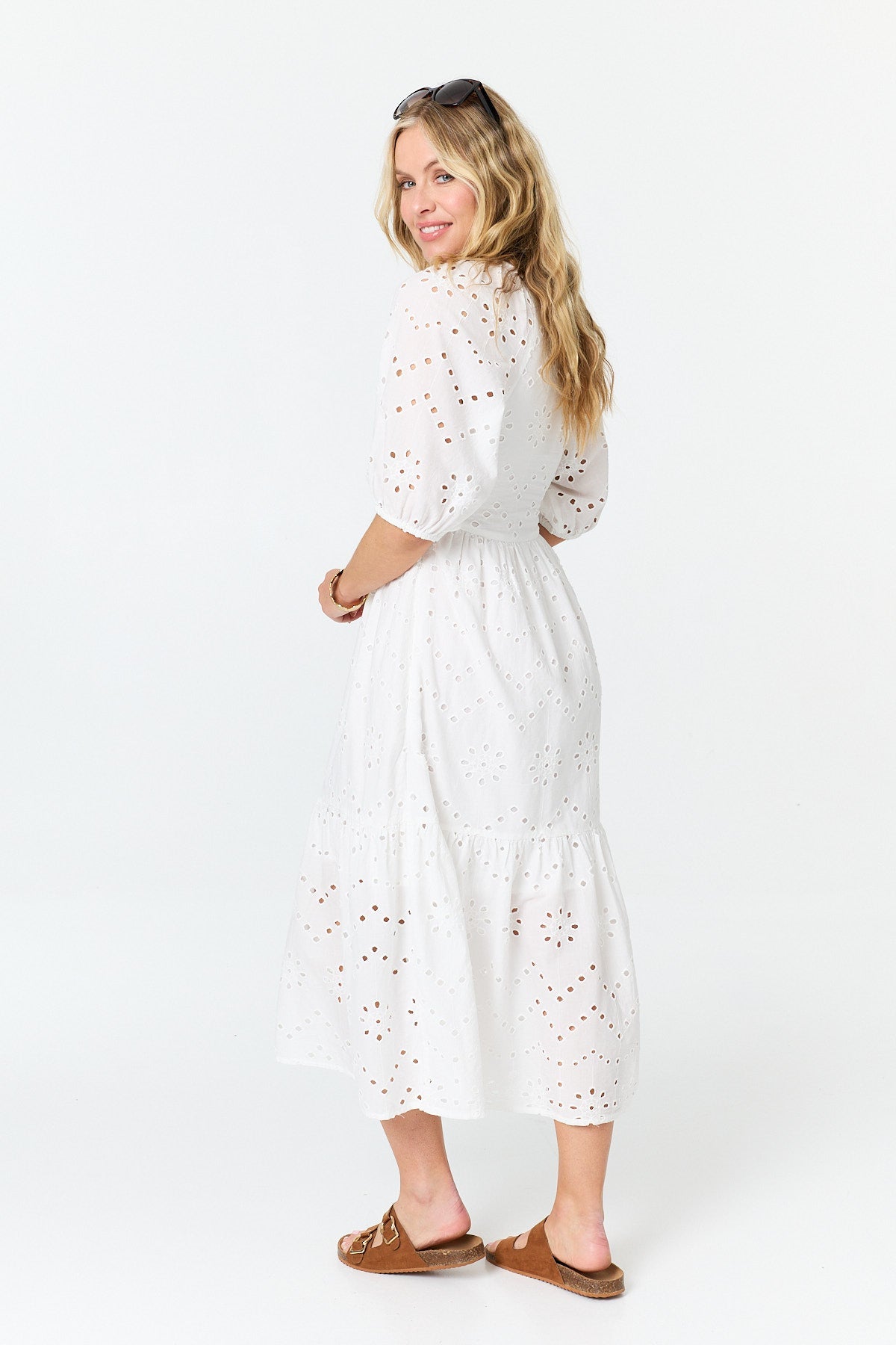 Broderie Anglaise 1/2 Sleeve Midi Dress Detail View