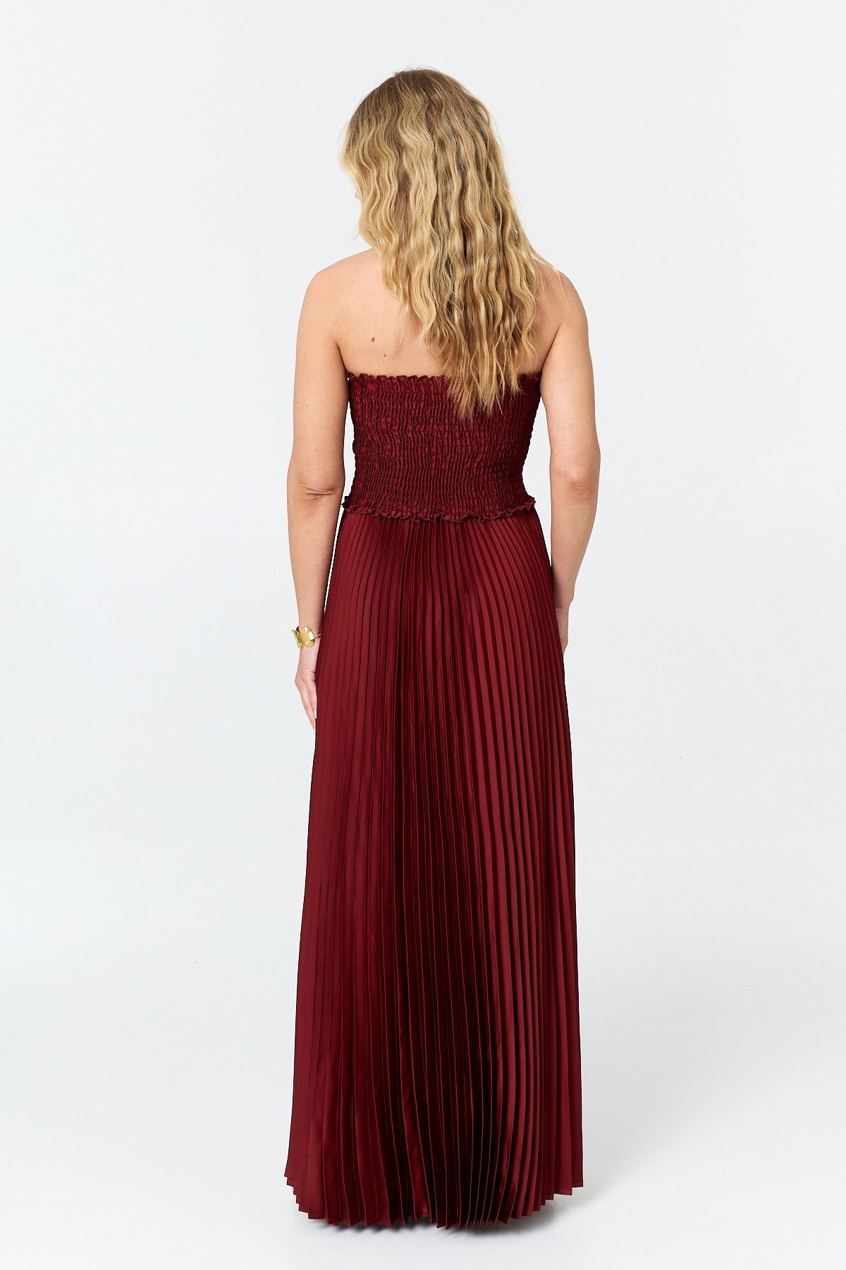 Pleated Texture Strapless Maxi Dress Detail View