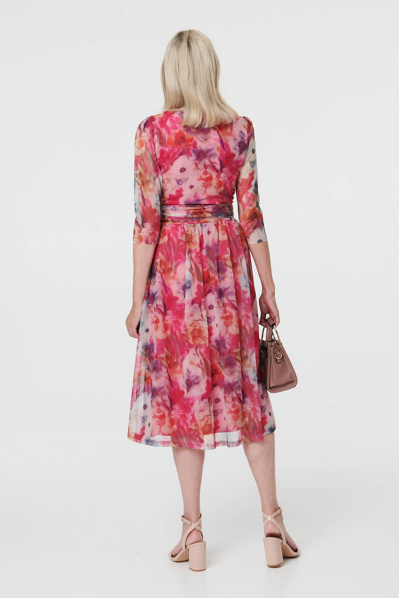 Floral Mesh Layered Pleated Midi Dress Side View