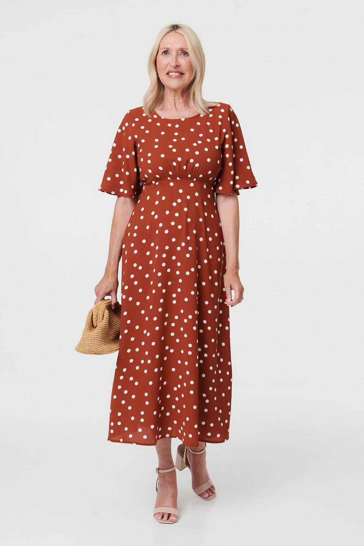 Polka Dot 1/2 Sleeve Midi Dress Detail View