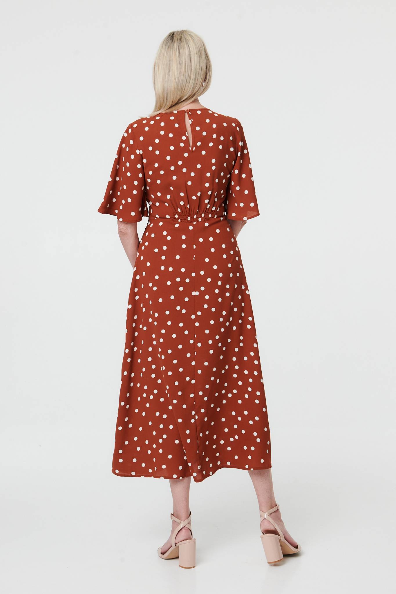 Polka Dot 1/2 Sleeve Midi Dress Side View