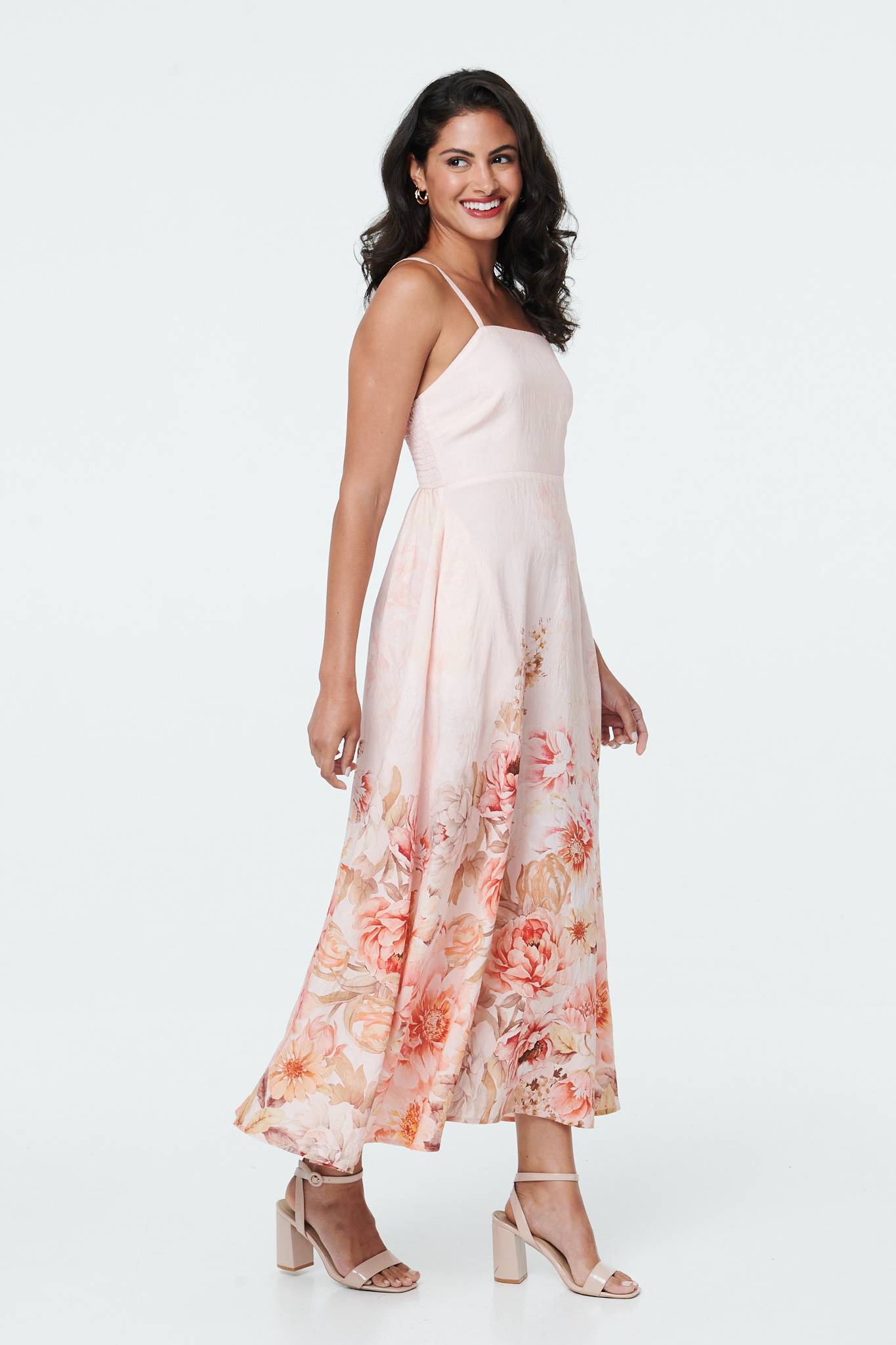 Floral Border Print Cami Midi Dress Detail View