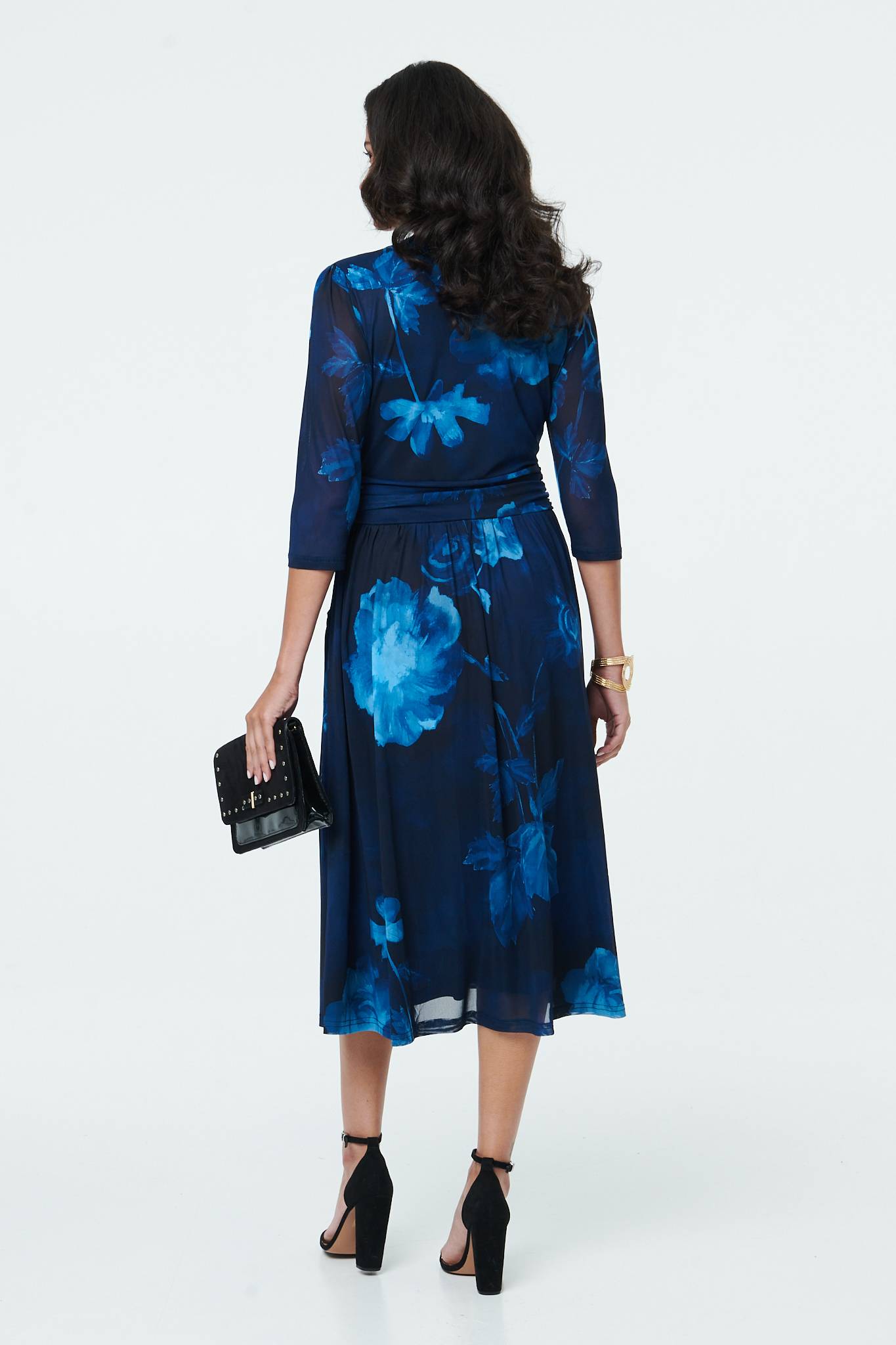 Printed Ruched Faux Wrap Midi Dress Side View