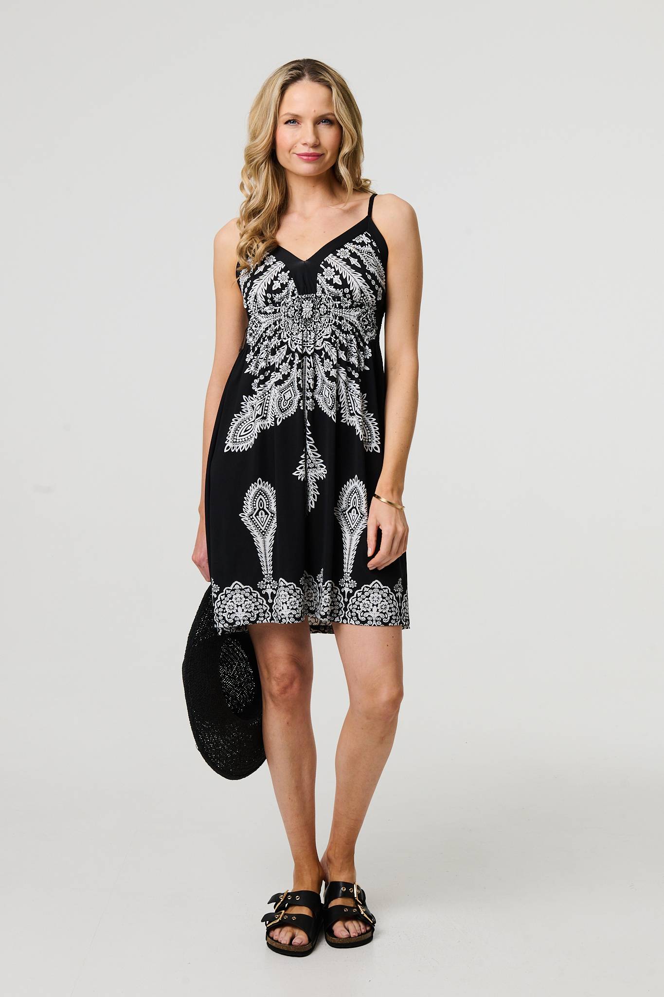 Printed Cami Strap Short Sun Dress Styled View